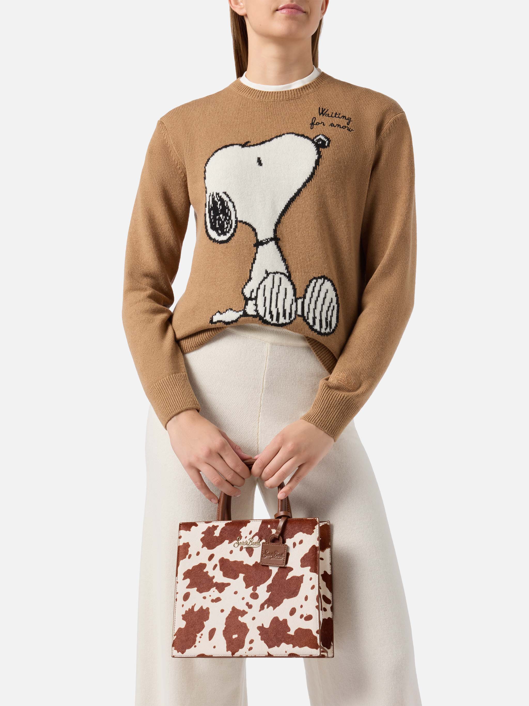 Shop Bag Midi Pony Hair With Cow Skin Print White