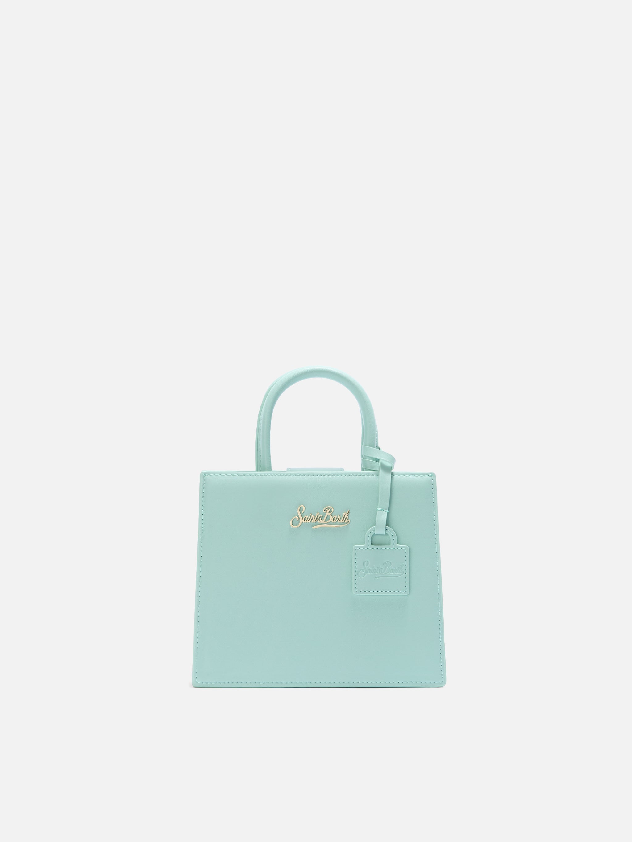 Structured Shop Mini Bag Mint Green Smooth Leather With Metal Tag
