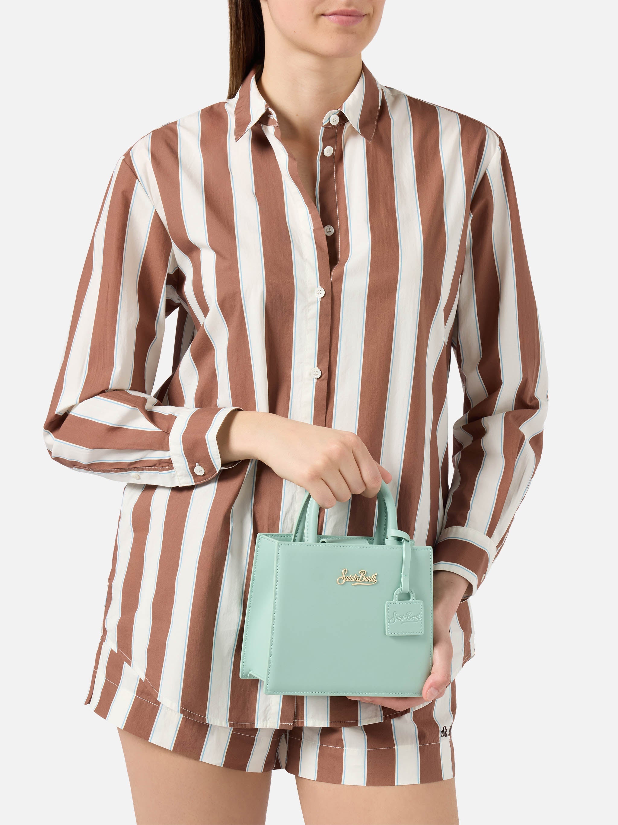 Structured Shop Mini Bag Mint Green Smooth Leather With Metal Tag