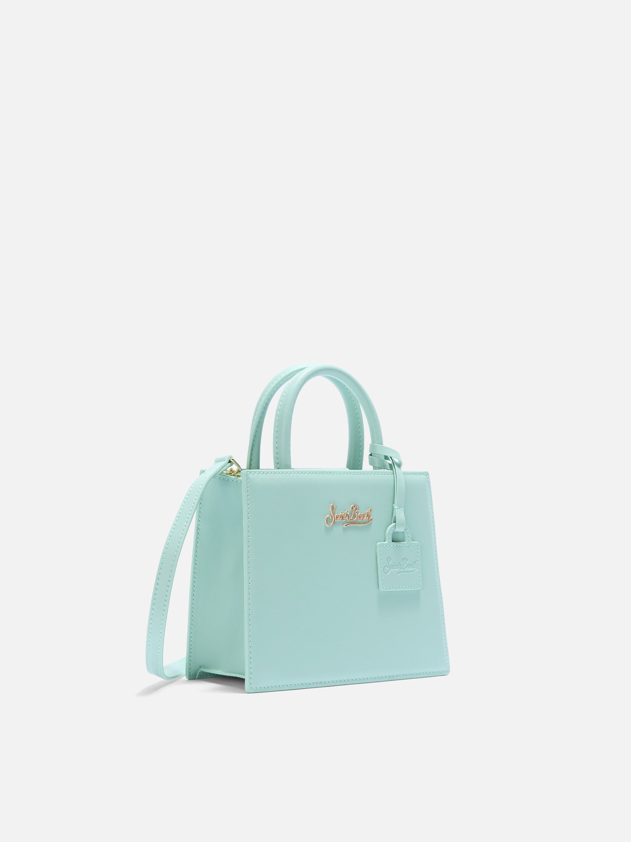 Structured Shop Mini Bag Mint Green Smooth Leather With Metal Tag
