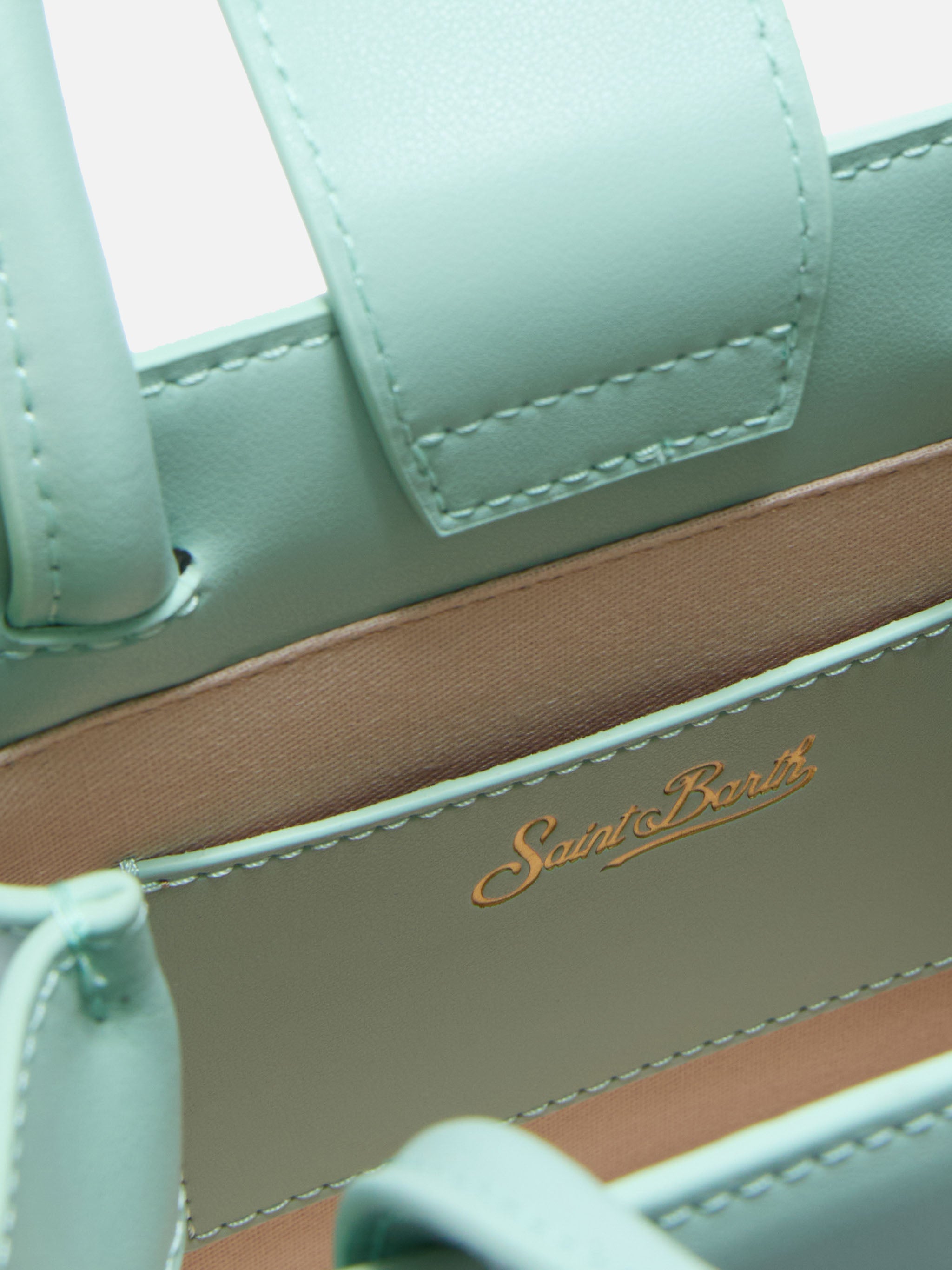 Structured Shop Mini Bag Mint Green Smooth Leather With Metal Tag