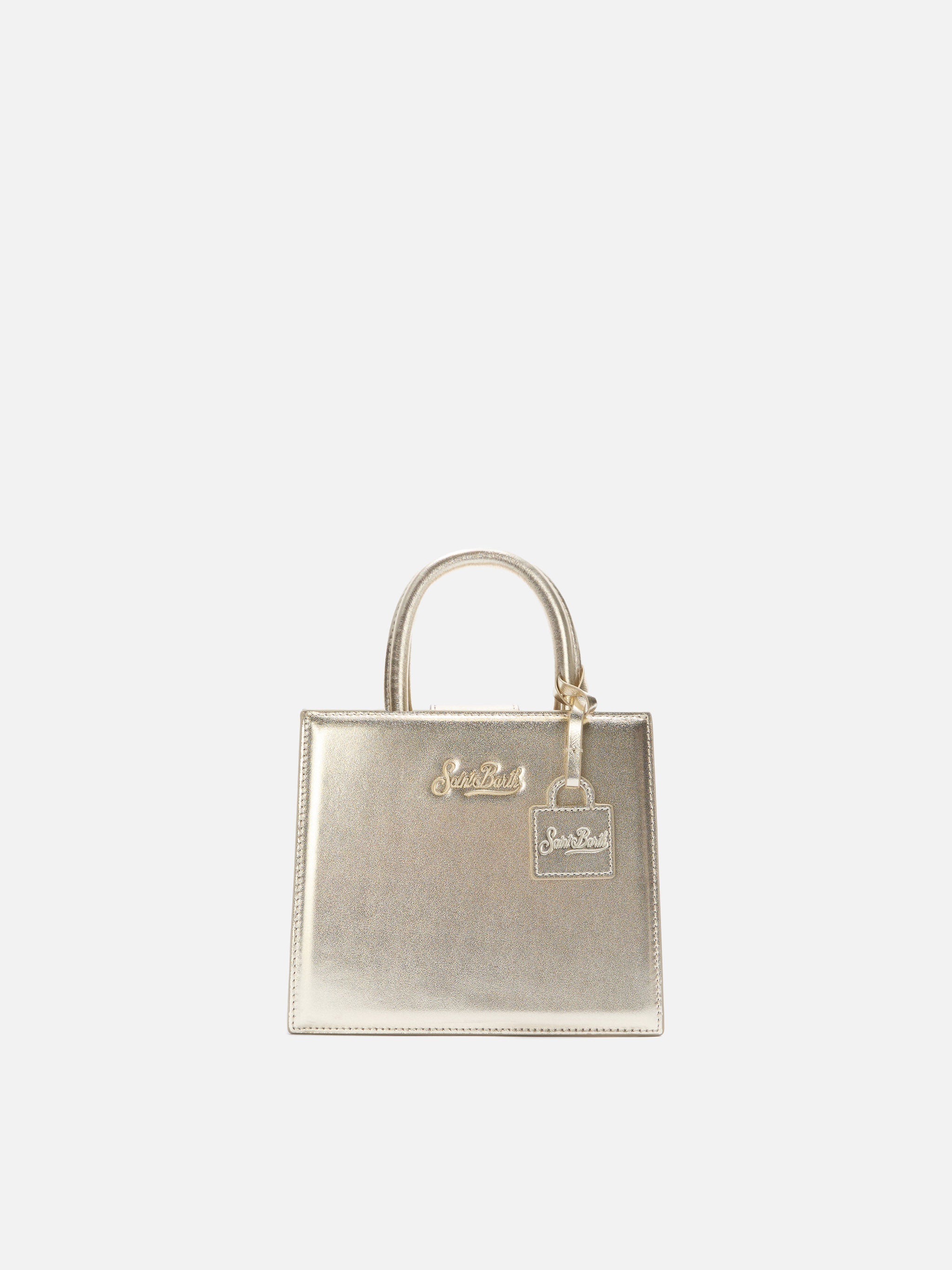 Structured Shop Mini Bag Gold Laminated Leather With Metal Tag Yellow