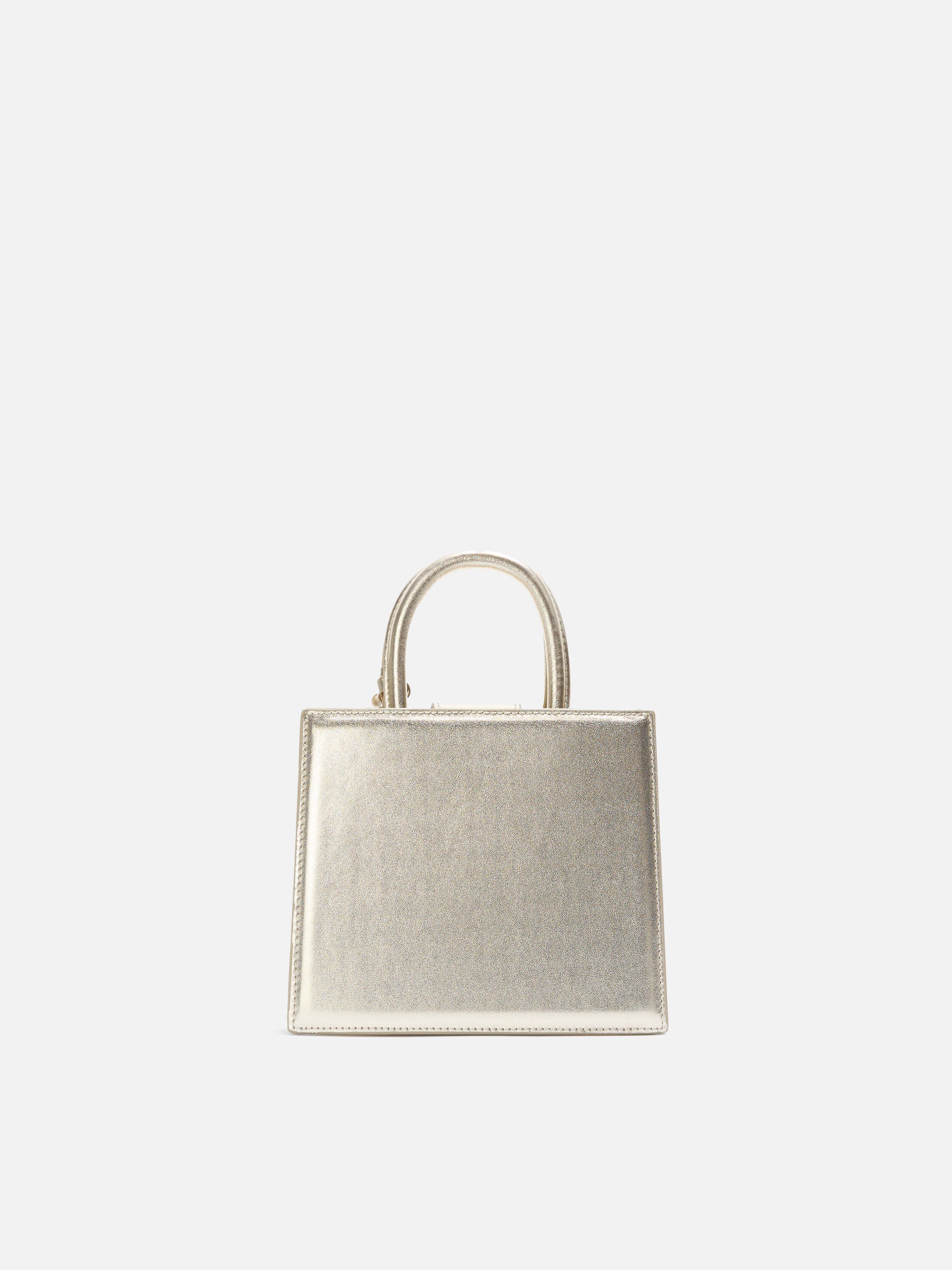 Structured Shop Mini Bag Gold Laminated Leather With Metal Tag Yellow