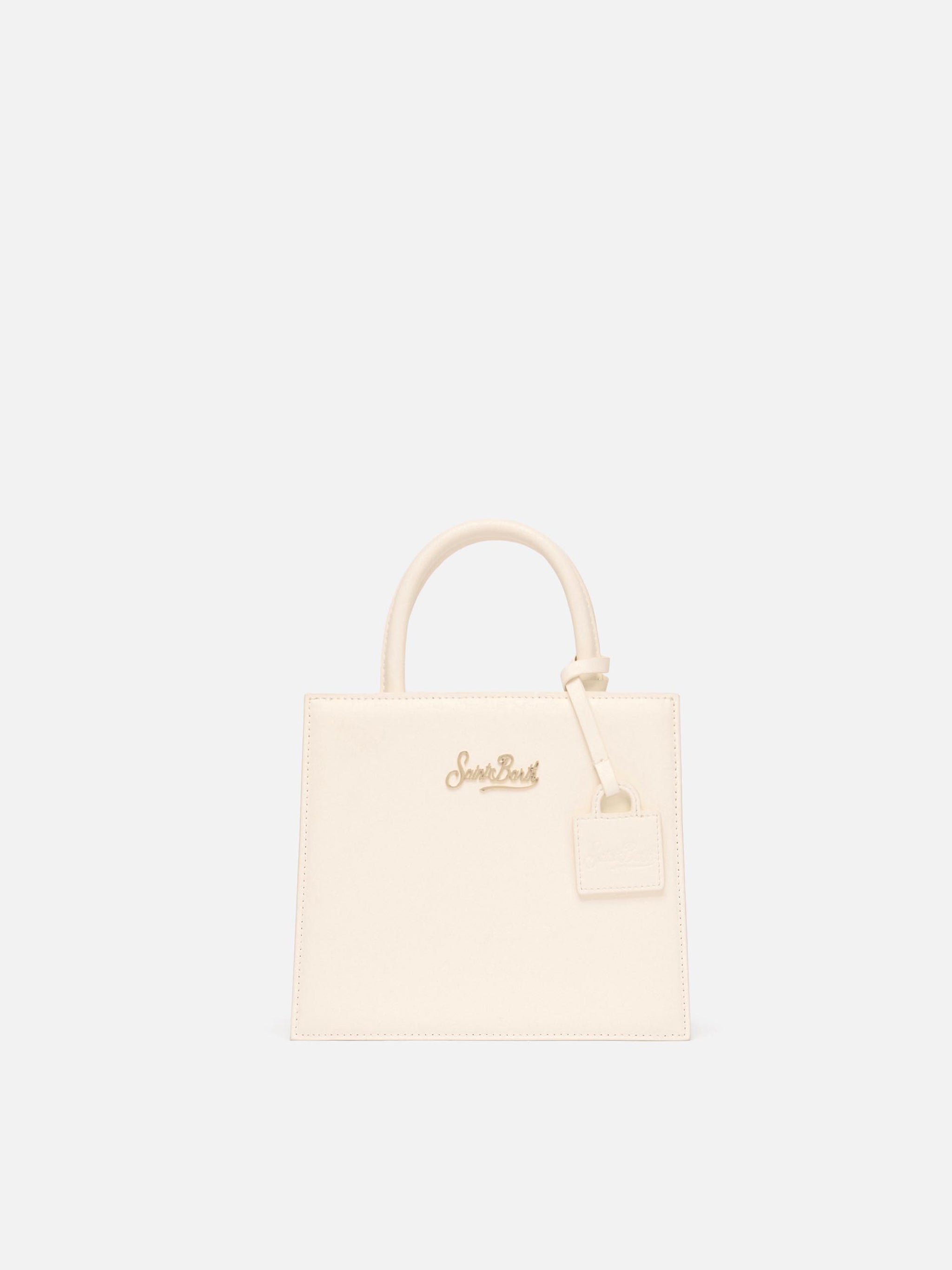 Structured Shop Mini Bag White Smooth Leather With Metal Tag
