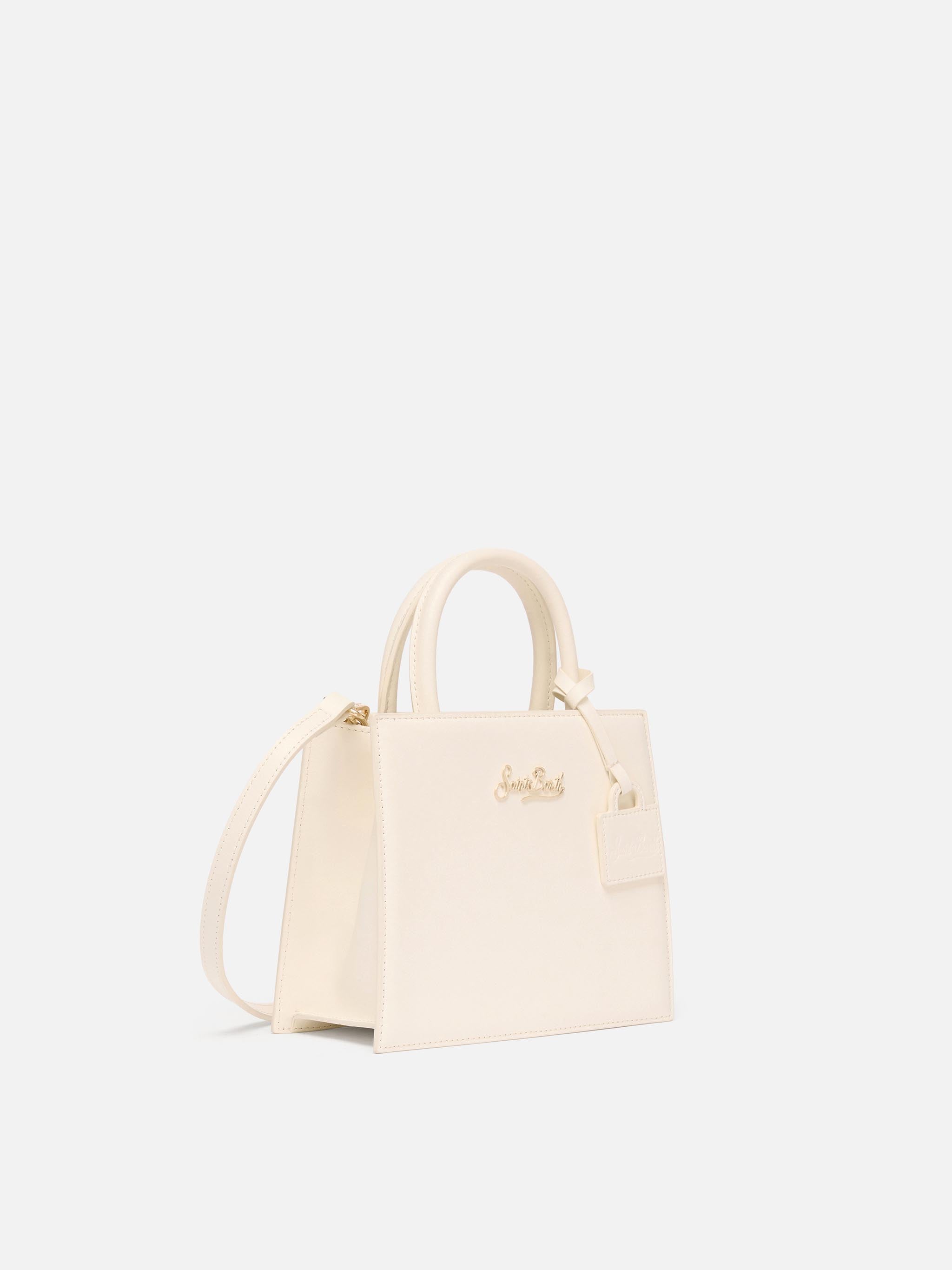 Structured Shop Mini Bag White Smooth Leather With Metal Tag