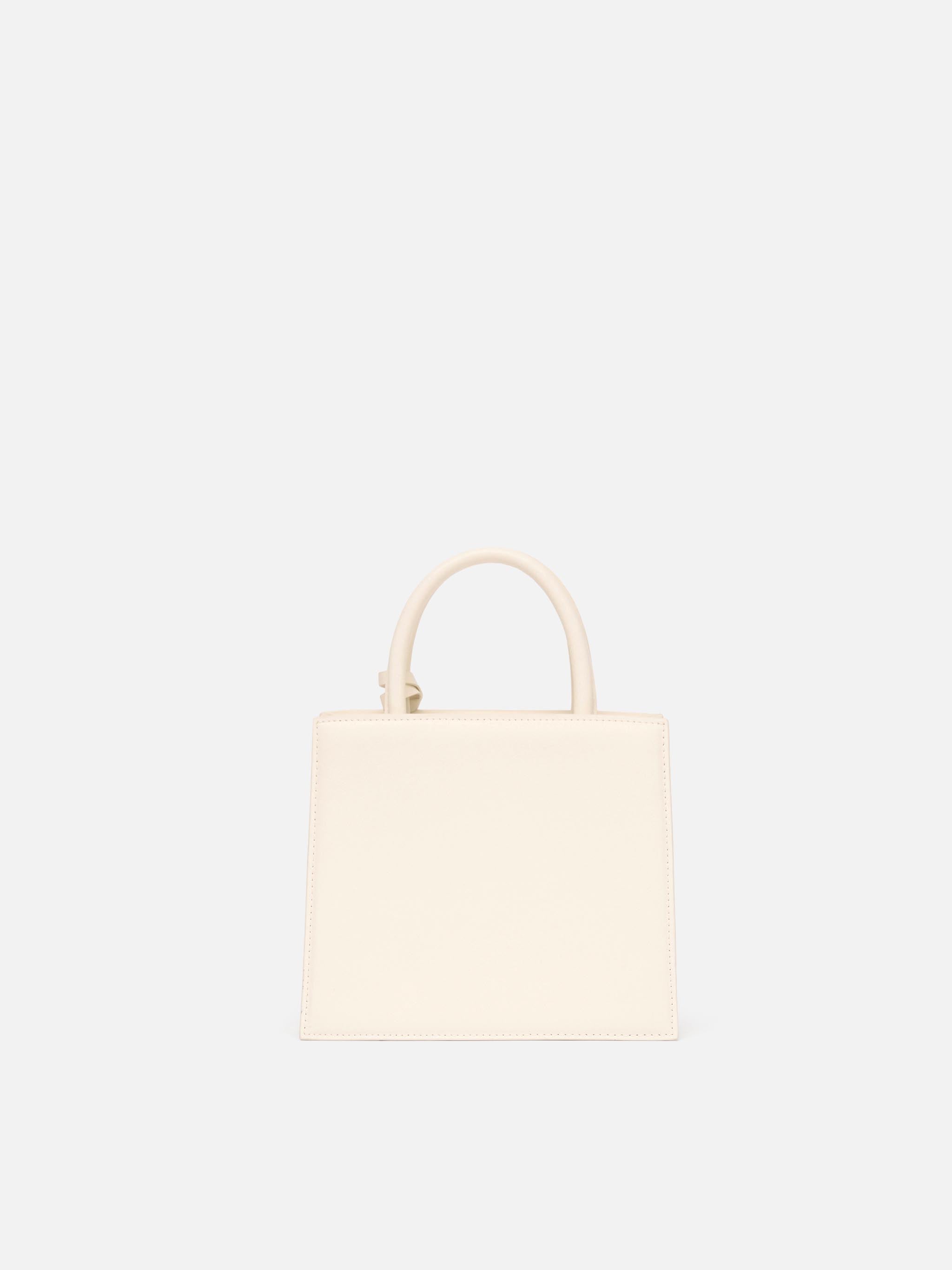 Structured Shop Mini Bag White Smooth Leather With Metal Tag
