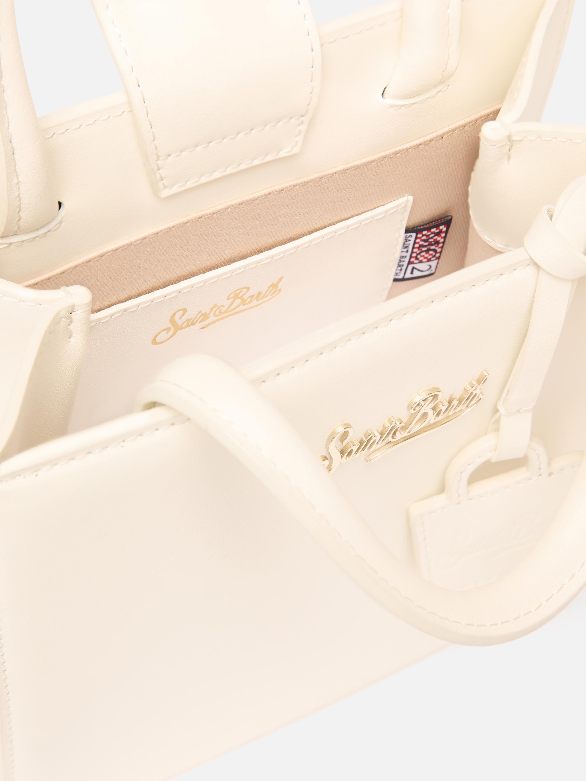 Structured Shop Mini Bag White Smooth Leather With Metal Tag
