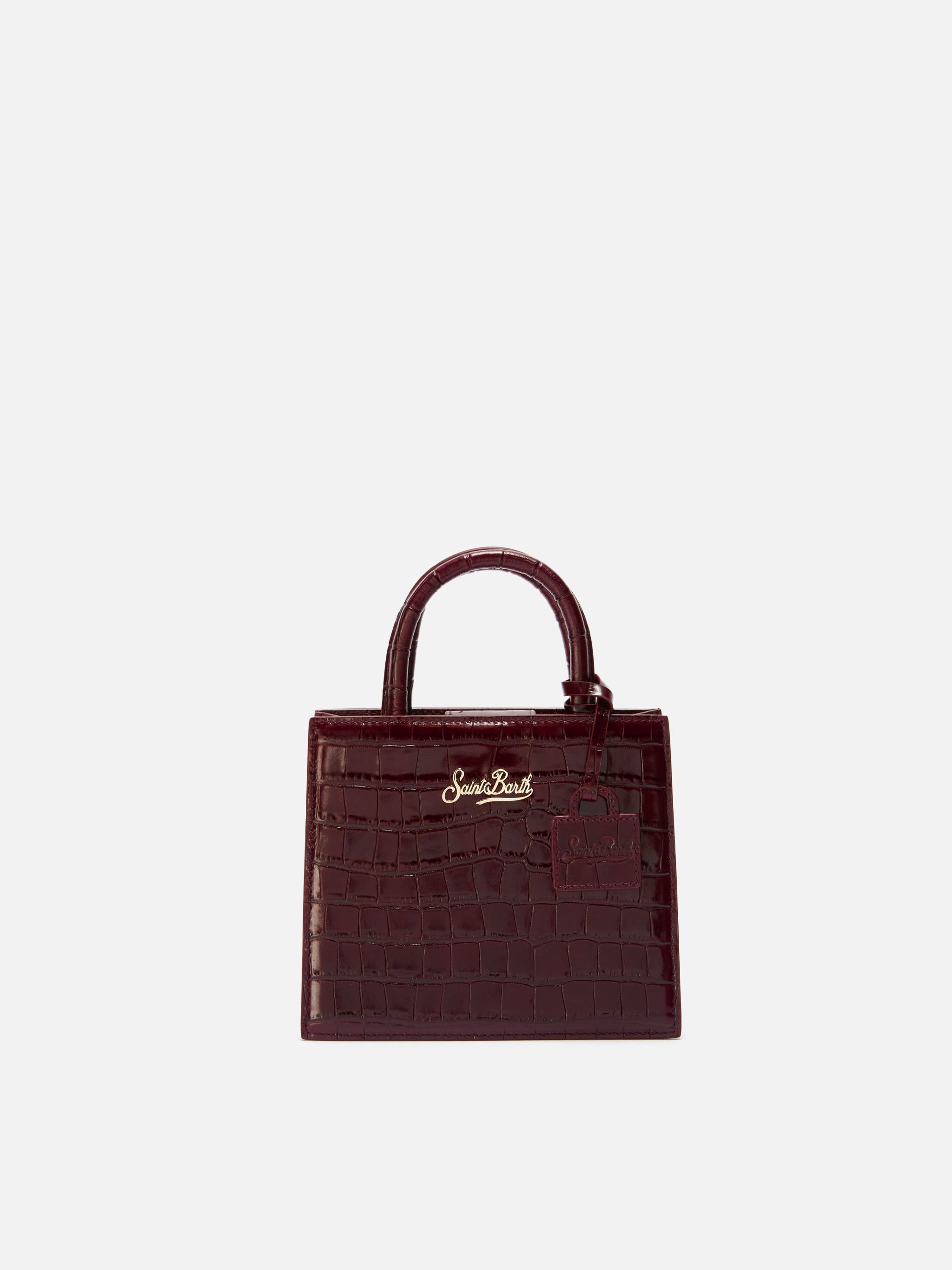 Shop Bag Mini Handbag Burgundy Crocodile-Print Leather Red