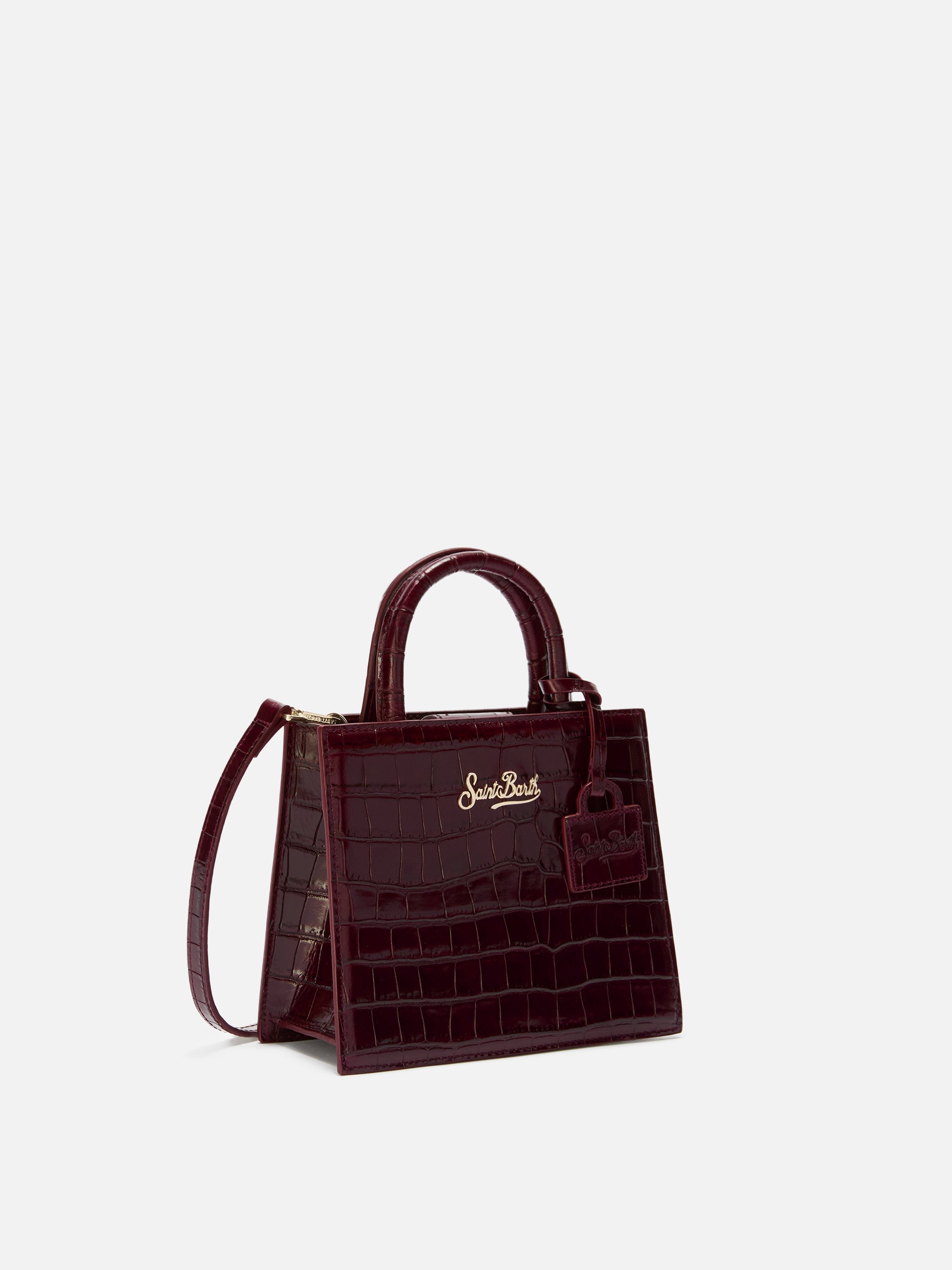 Shop Bag Mini Handbag Burgundy Crocodile-Print Leather Red