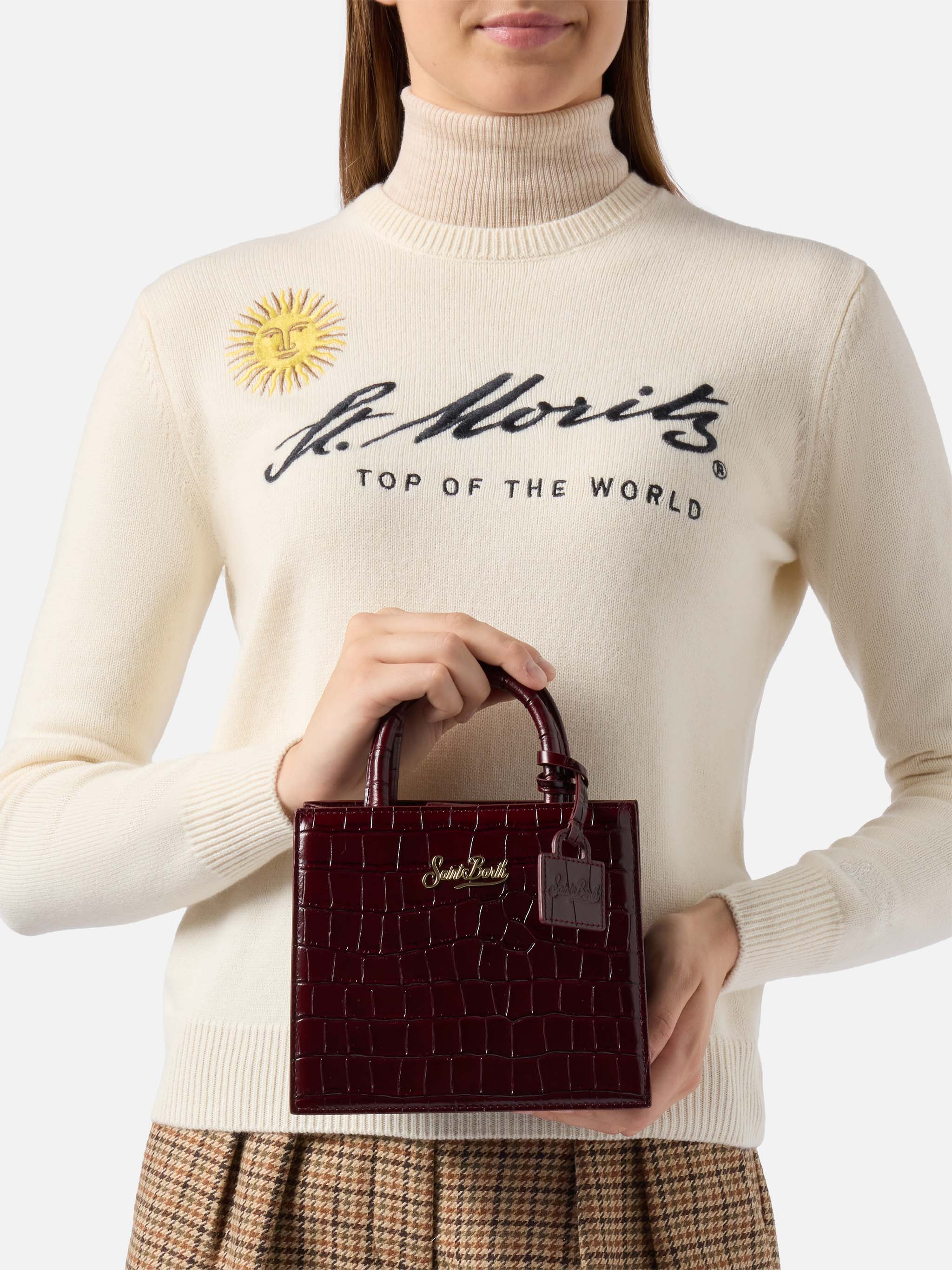 Shop Bag Mini Handbag Burgundy Crocodile-Print Leather Red