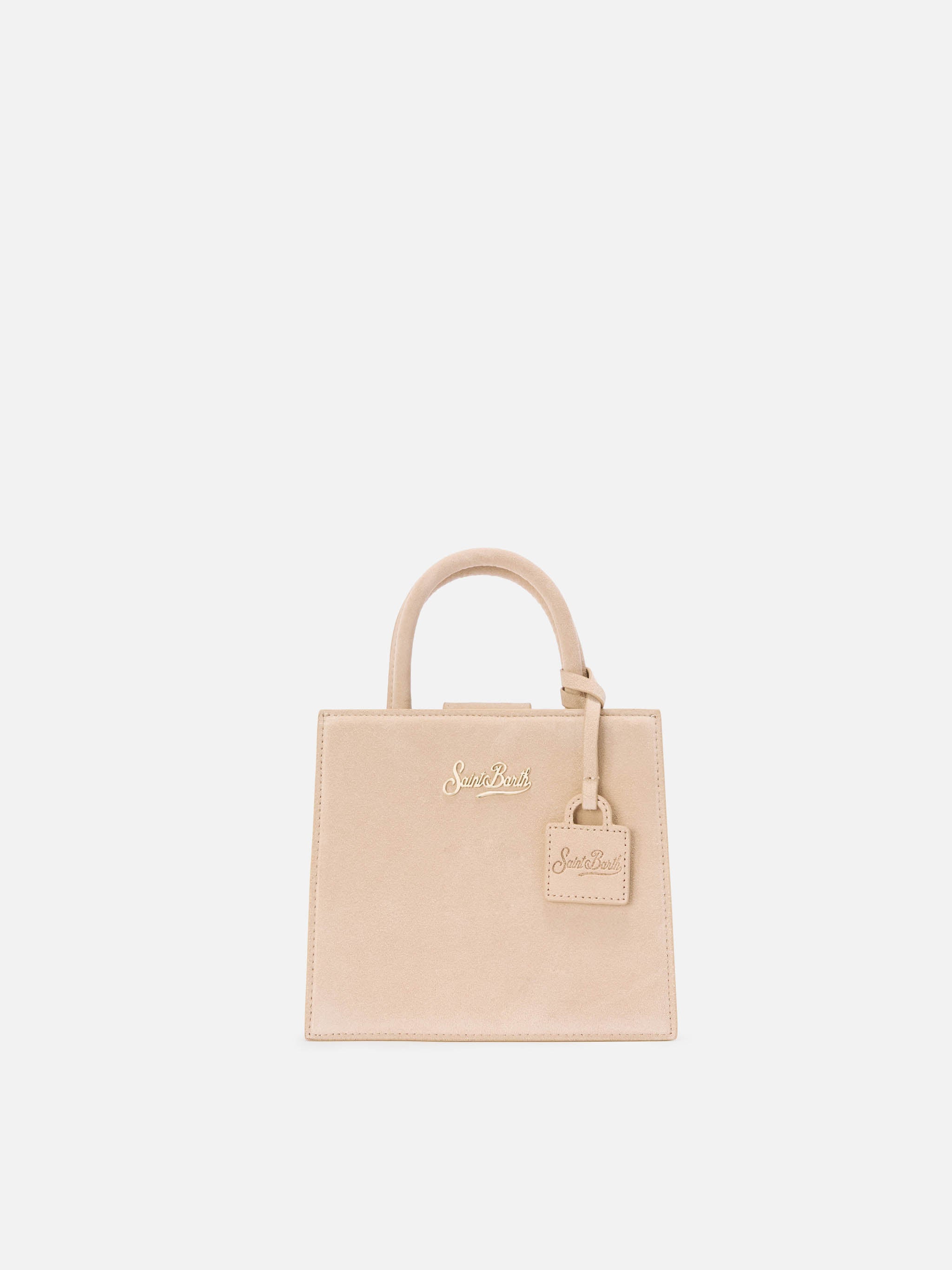 Shop Bag Mini Handbag Beige Suede Leather White