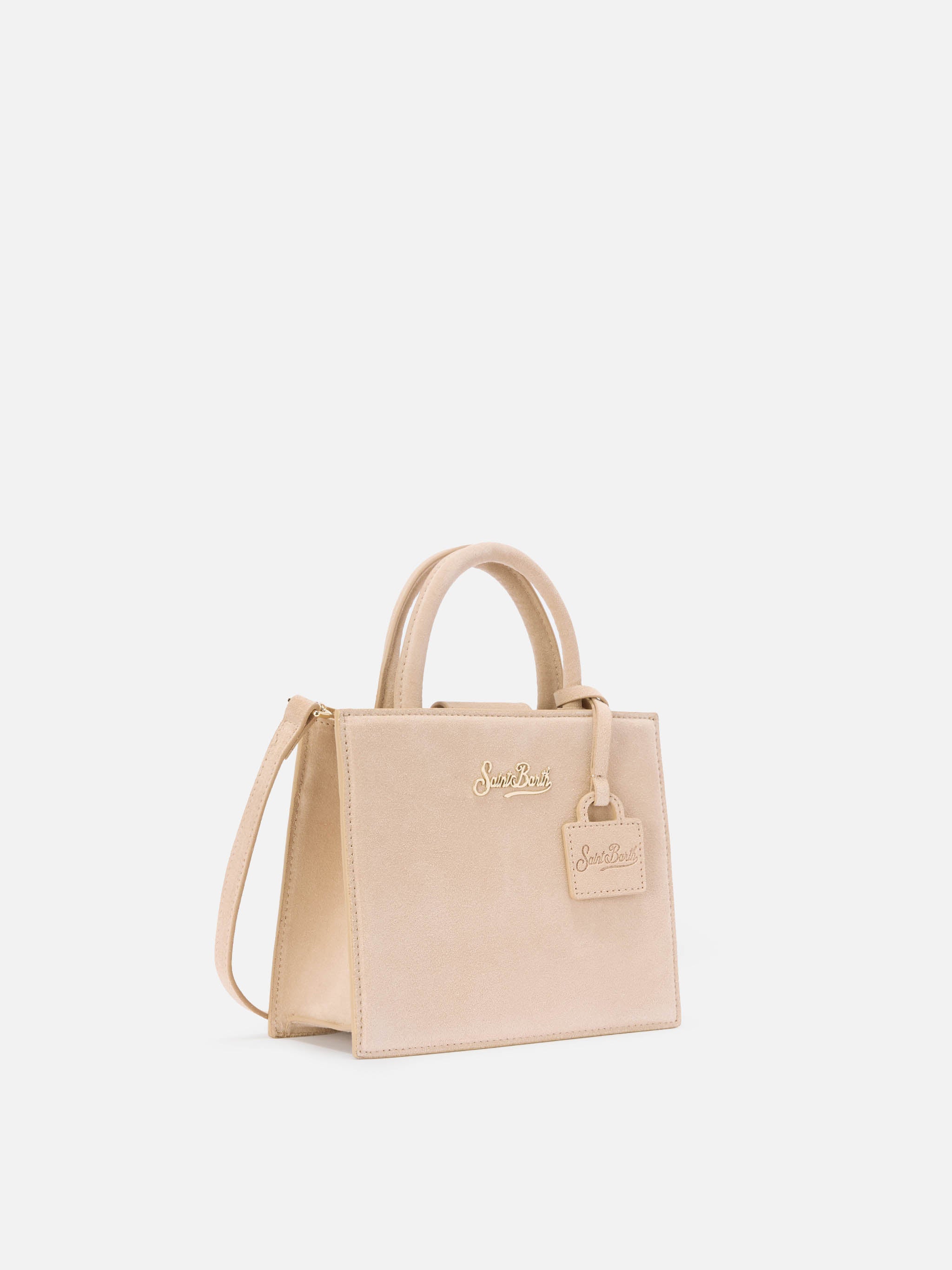Shop Bag Mini Handbag Beige Suede Leather White