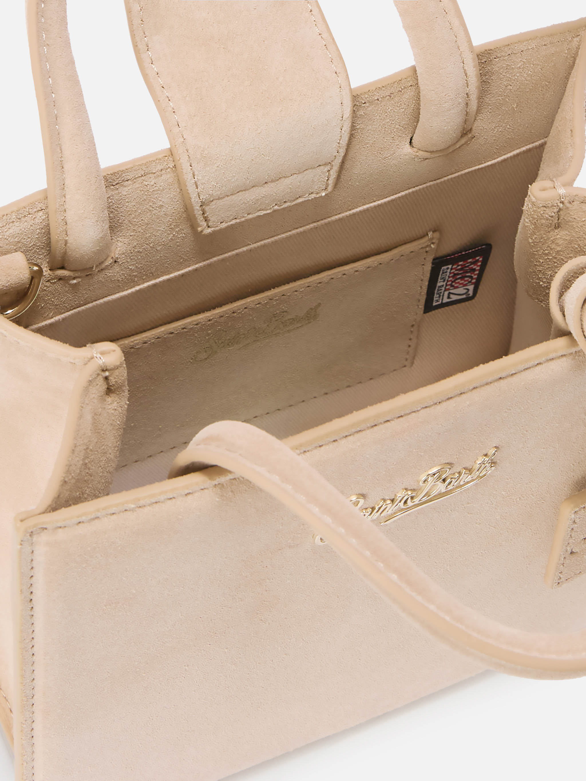 Shop Bag Mini Handbag Beige Suede Leather White