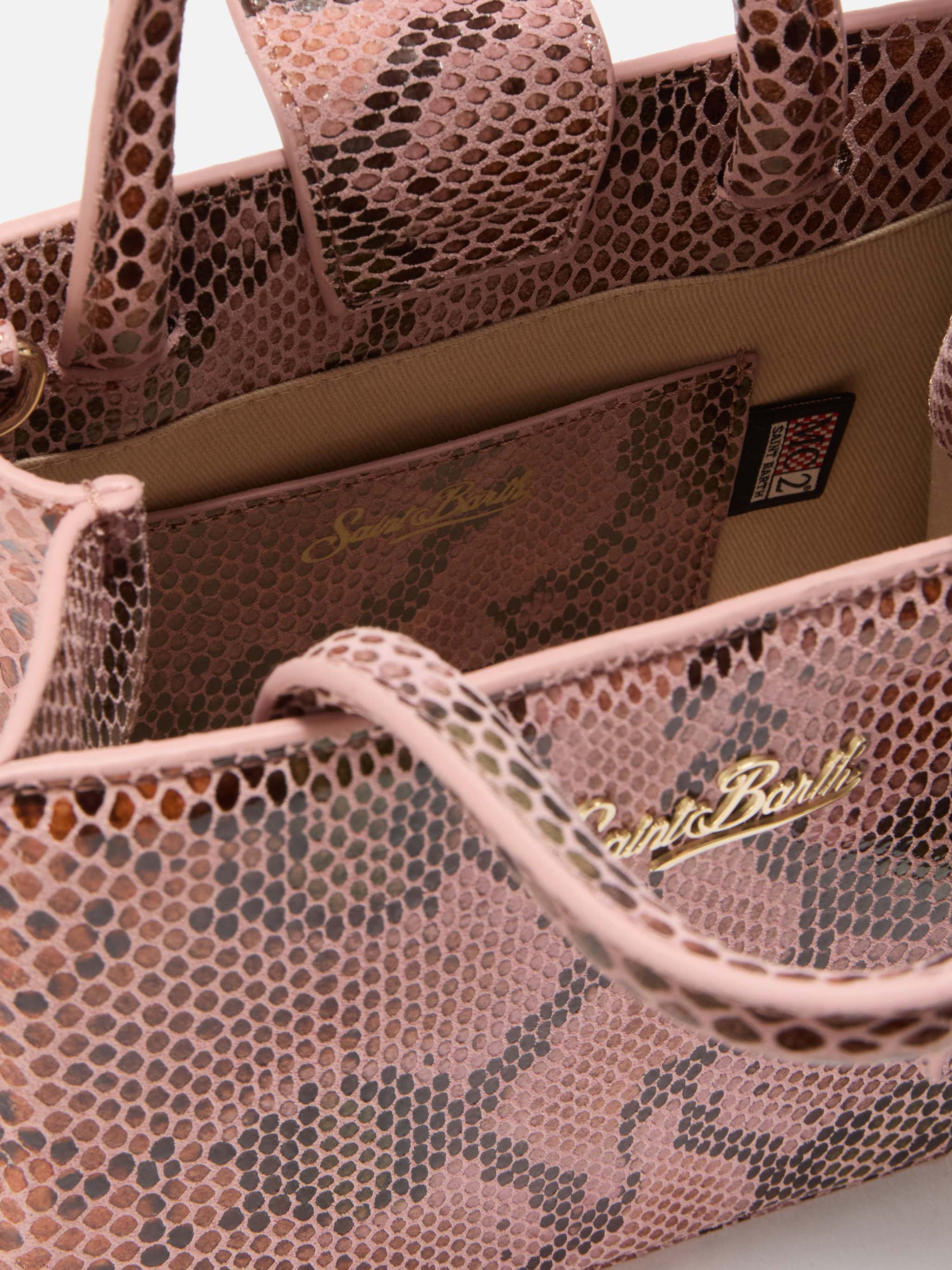 Shop Bag Mini Pink Python-Print Leather