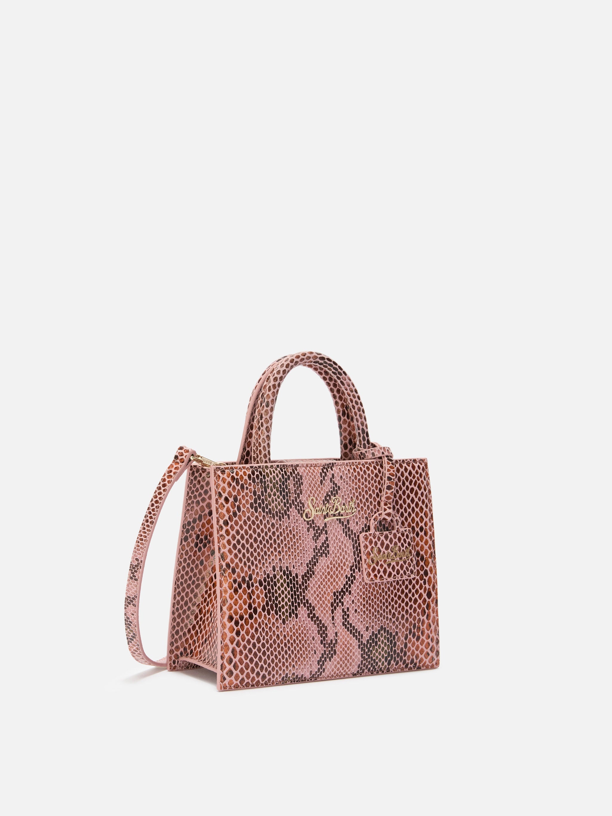 Shop Bag Mini Pink Python-Print Leather