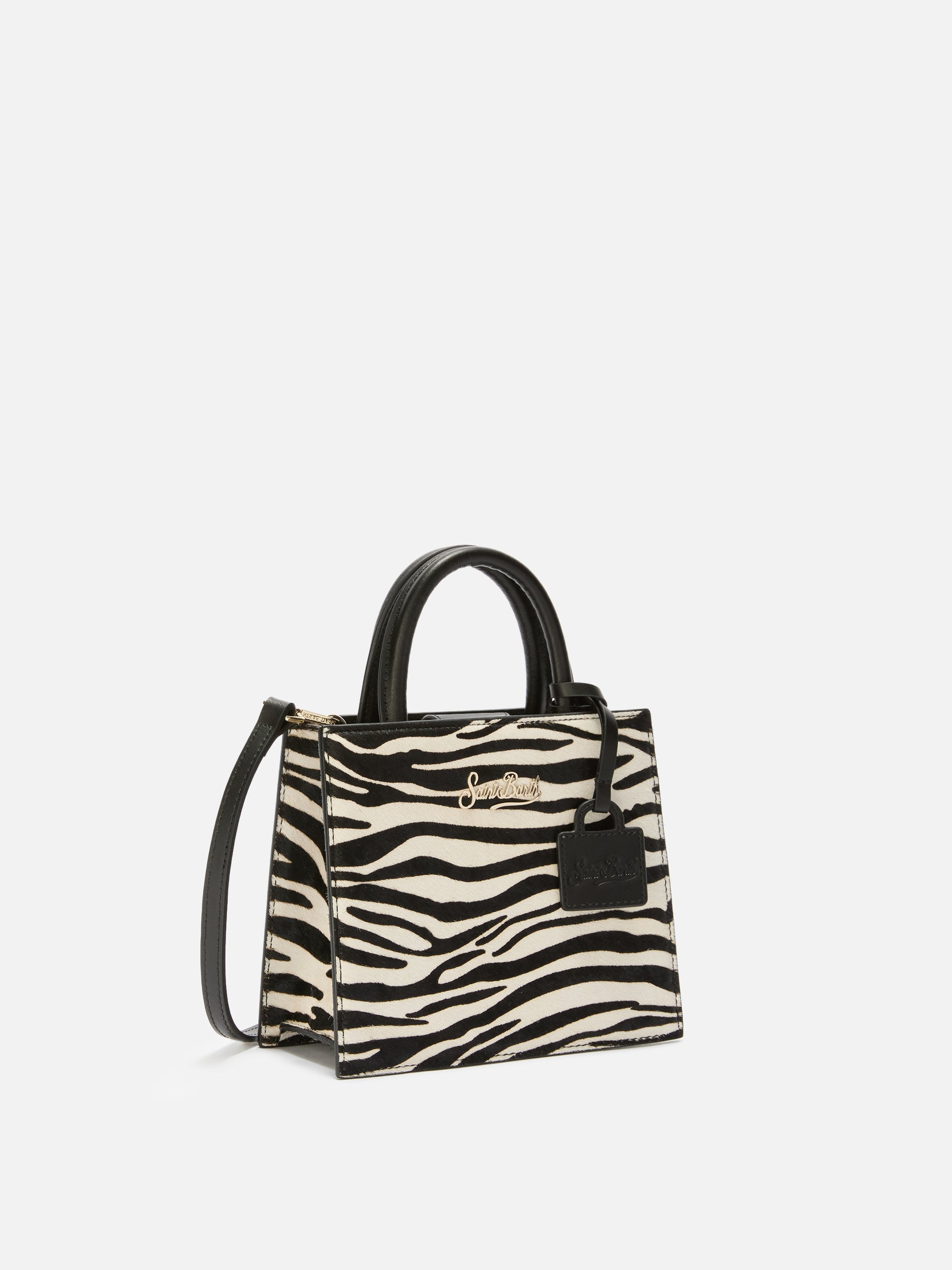 Shop Bag Mini Handbag Zebra-Print Pony Skin Leather White