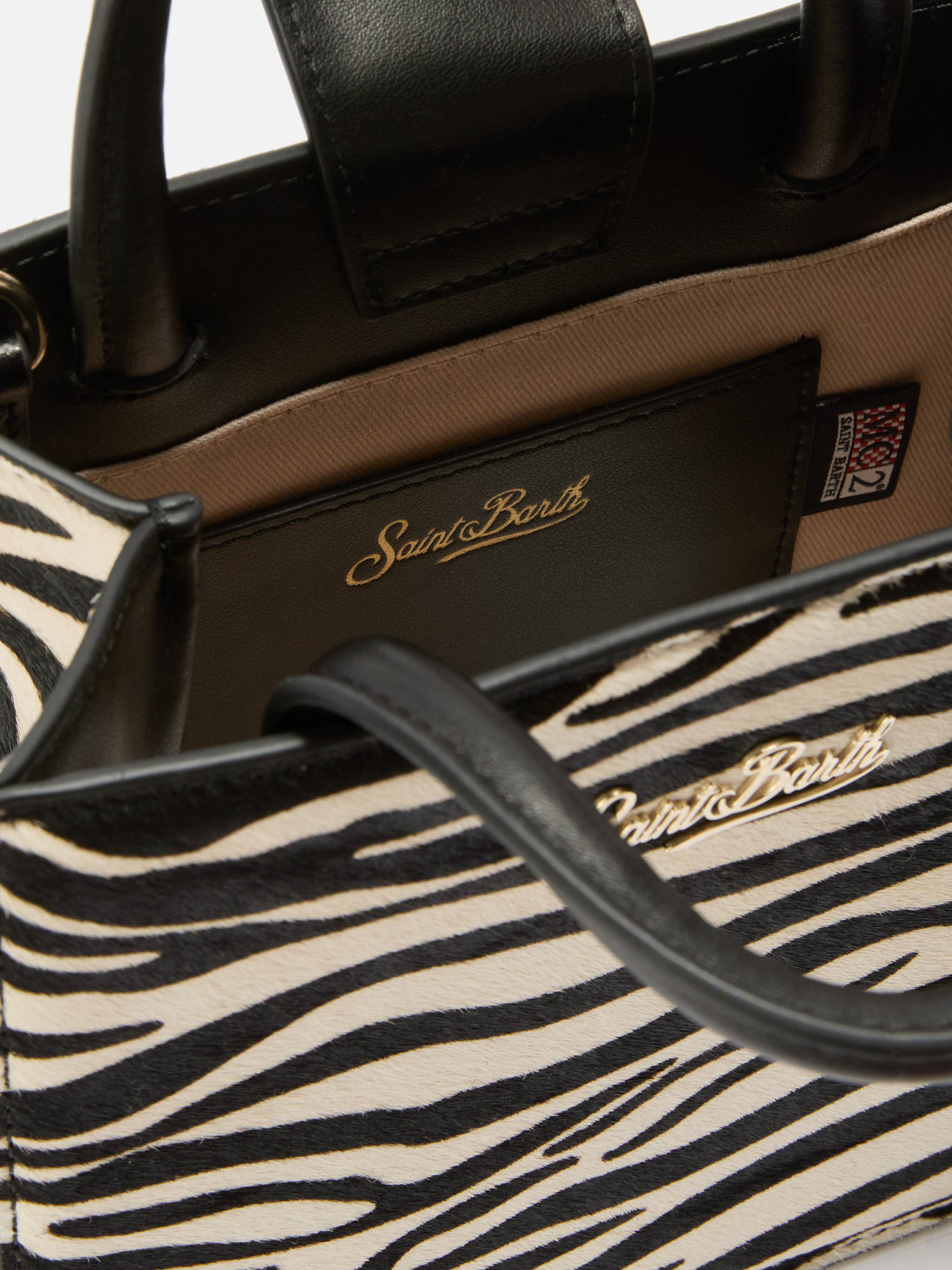 Shop Bag Mini Handbag Zebra-Print Pony Skin Leather White