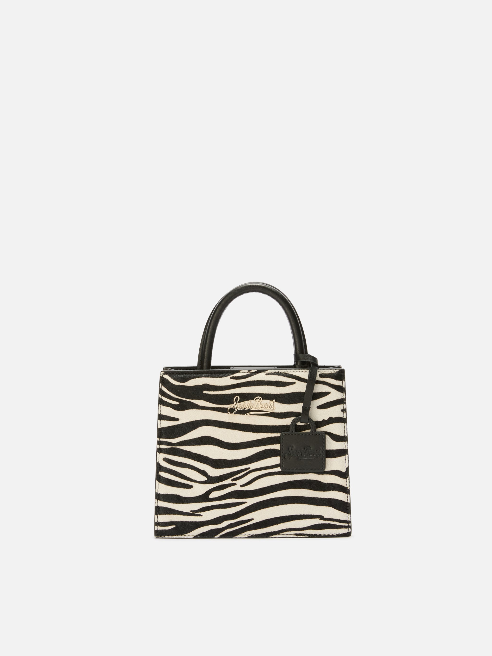 Shop Bag Mini Handbag Zebra-Print Pony Skin Leather White