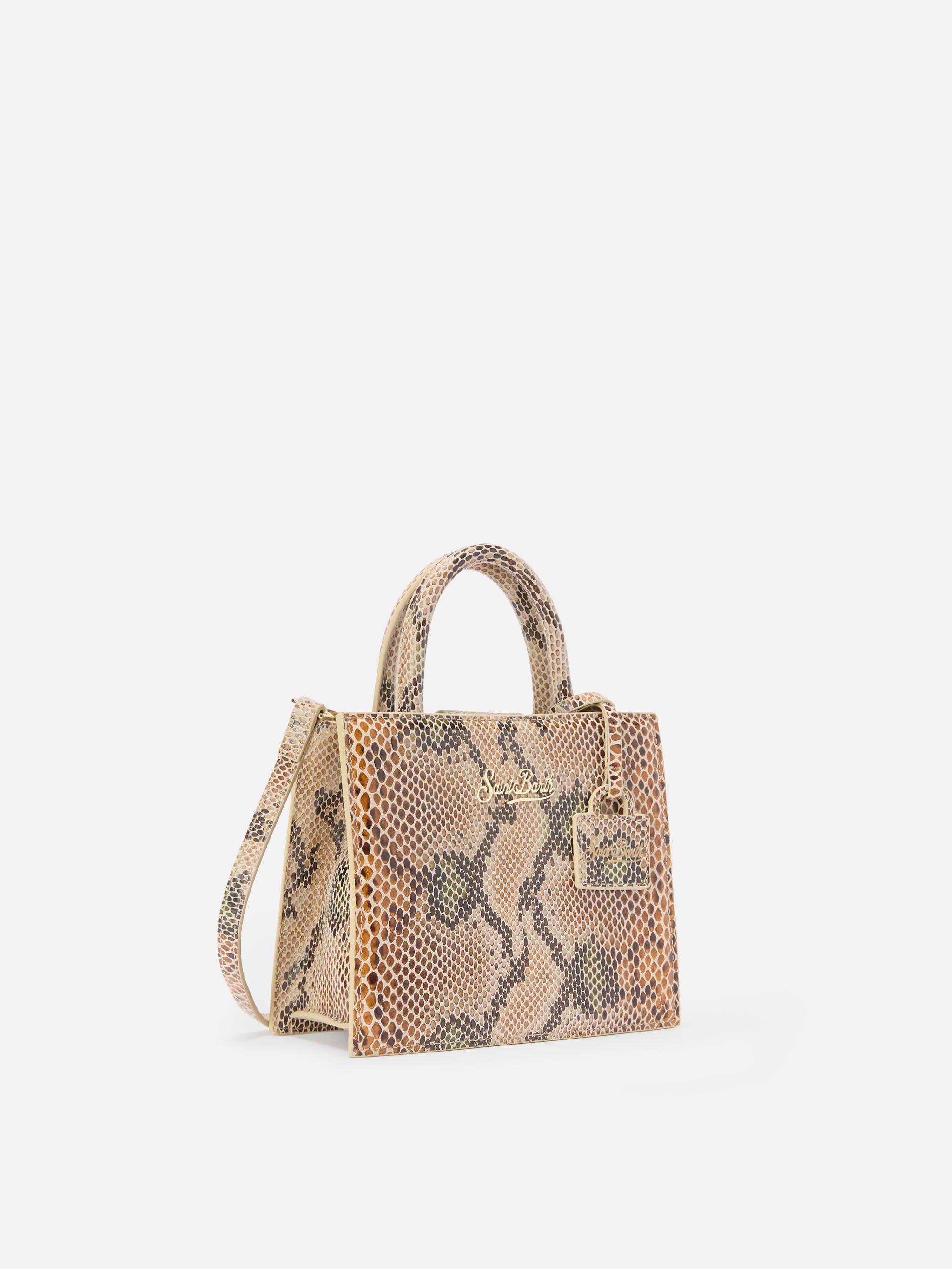 Shop Bag Mini Beige Python-Print Leather White
