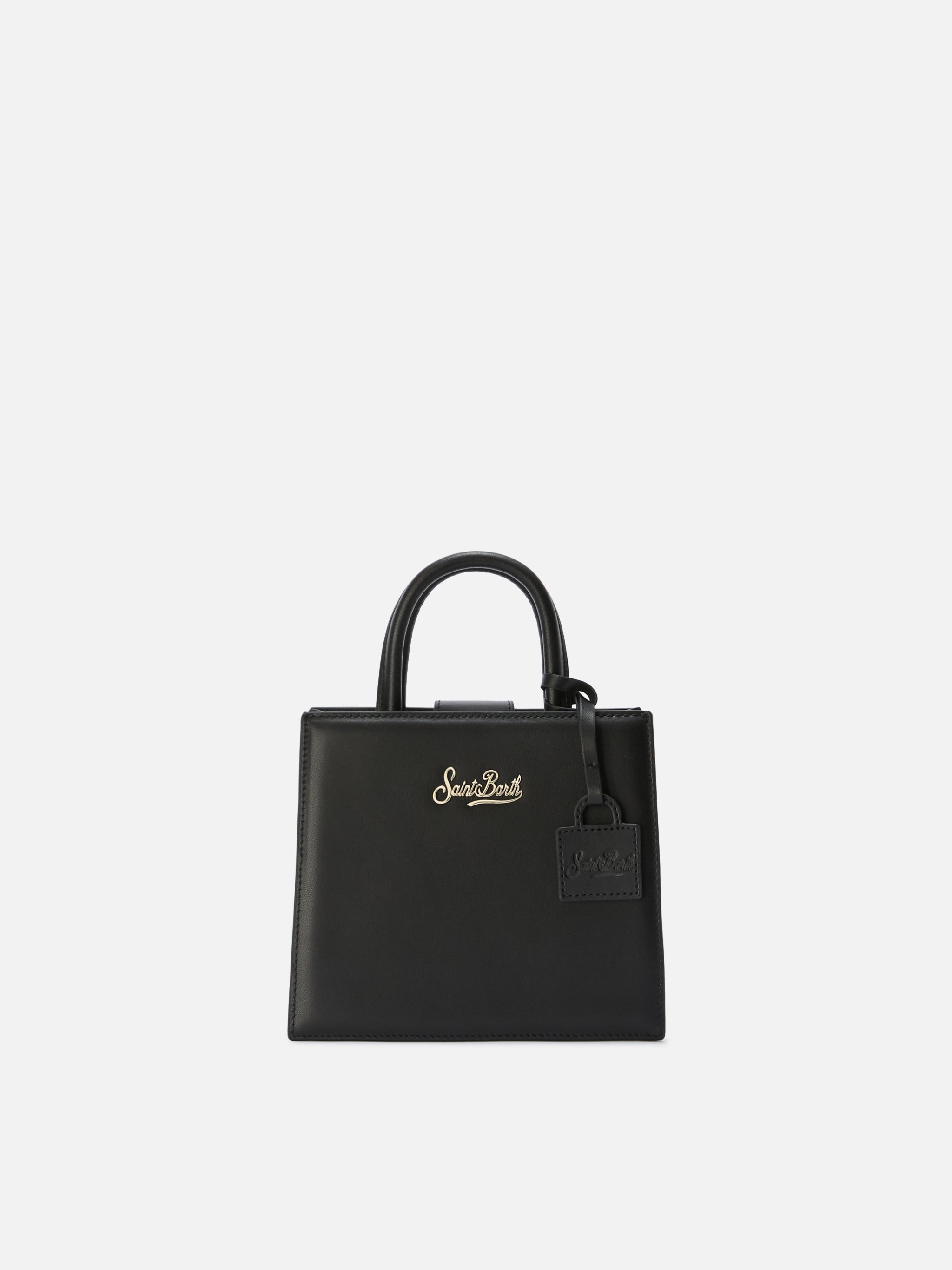 Structured Shop Mini Bag Black Smooth Leather With Metal Tag