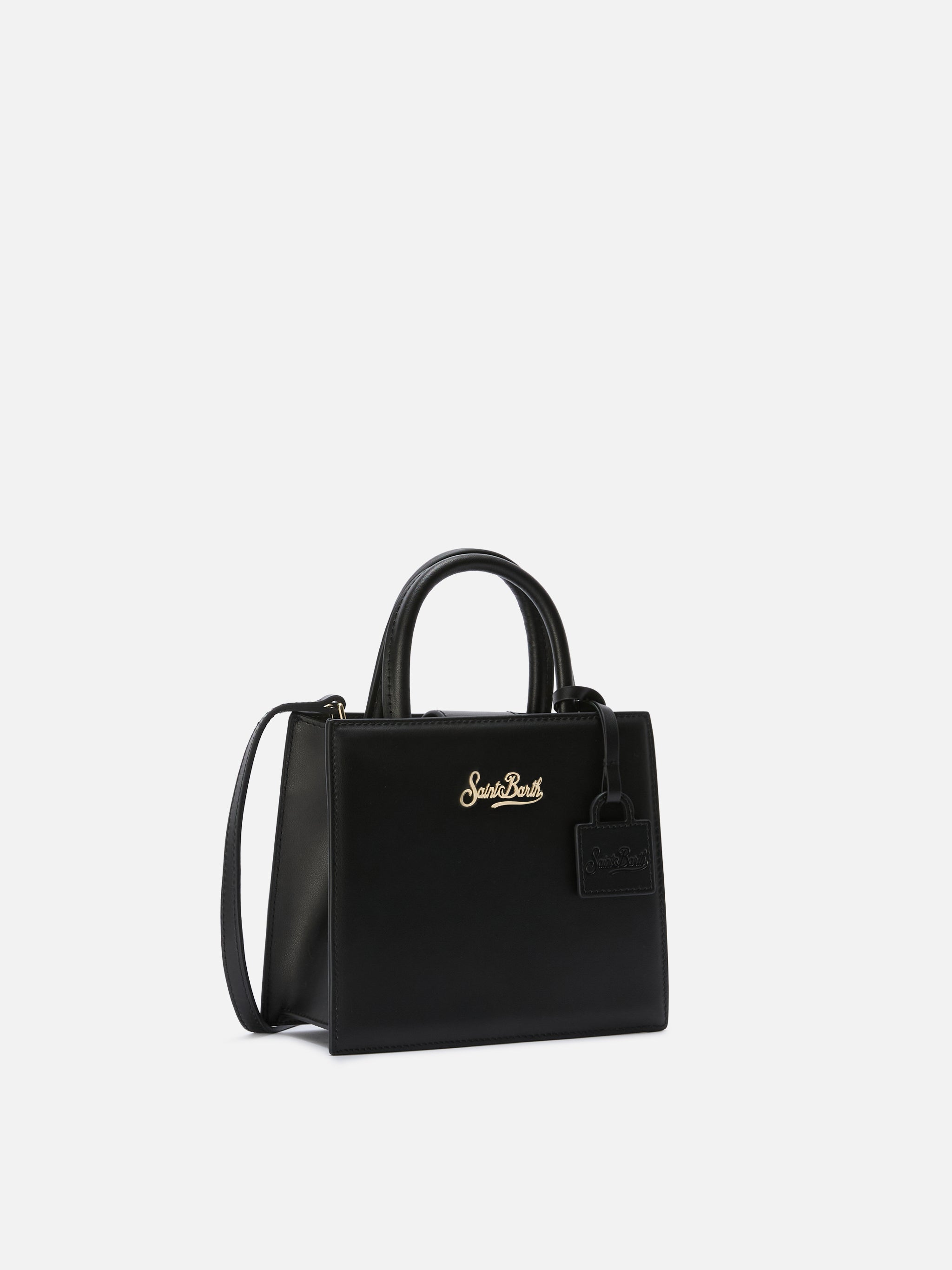 Structured Shop Mini Bag Black Smooth Leather With Metal Tag