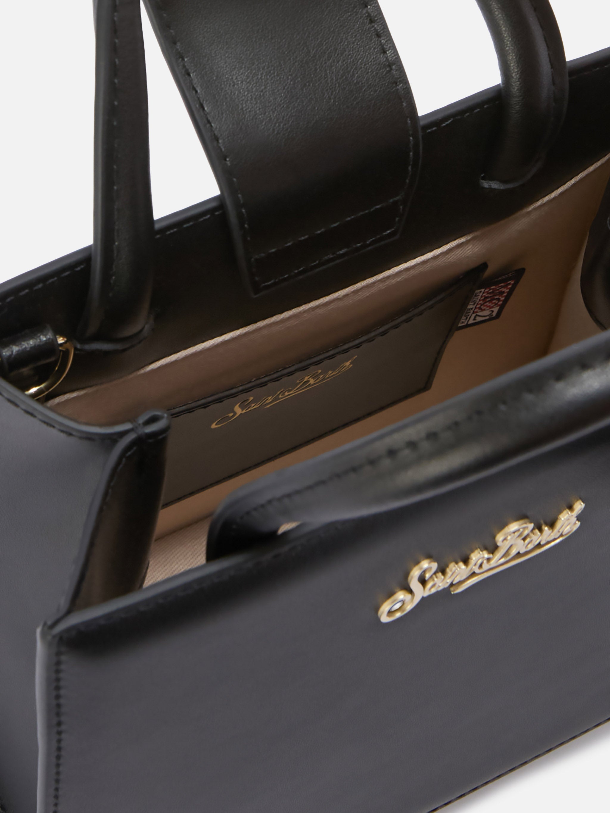 Structured Shop Mini Bag Black Smooth Leather With Metal Tag