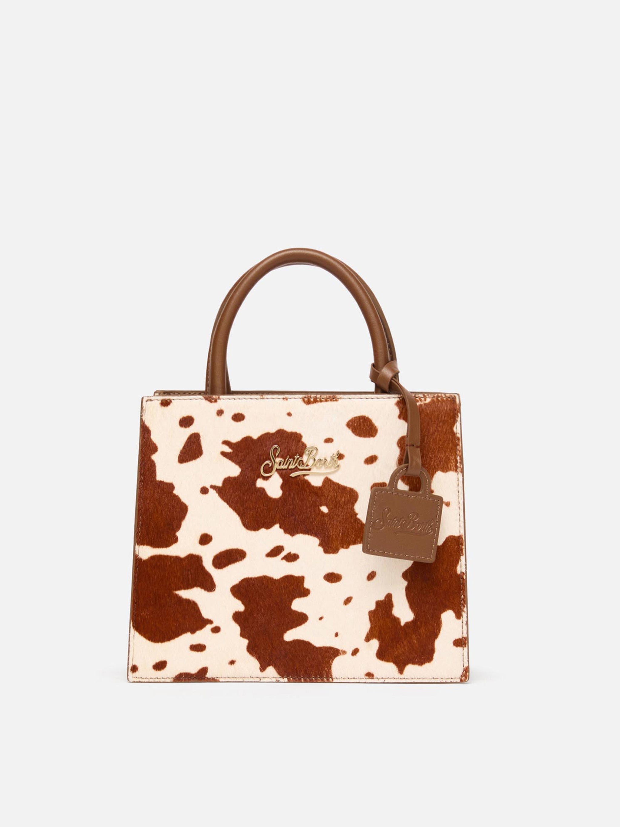 Shop Bag Midi Pony Hair With Cow Skin Print White