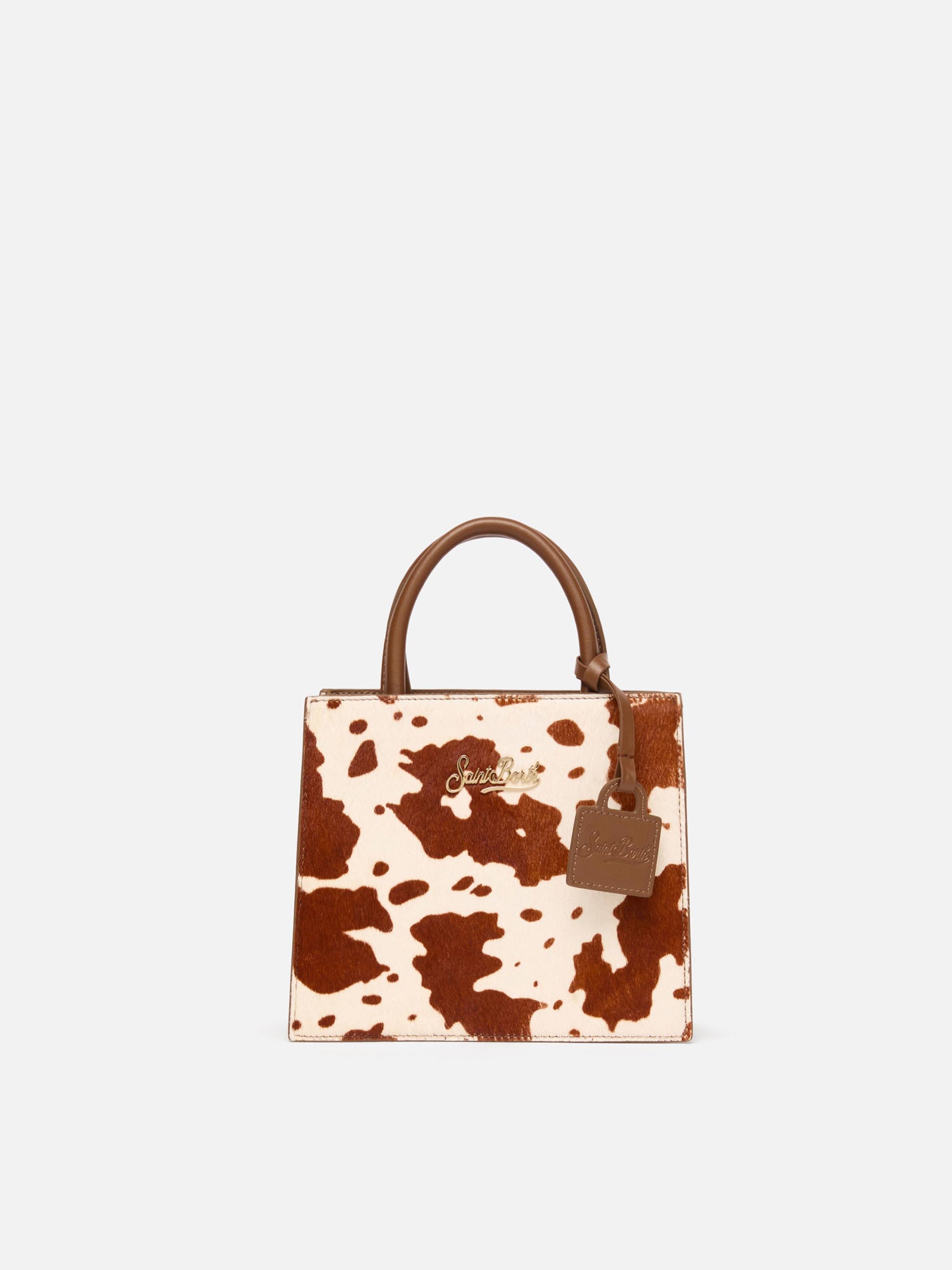 Shop Bag Mini Pony Hair With Cow Skin Print White