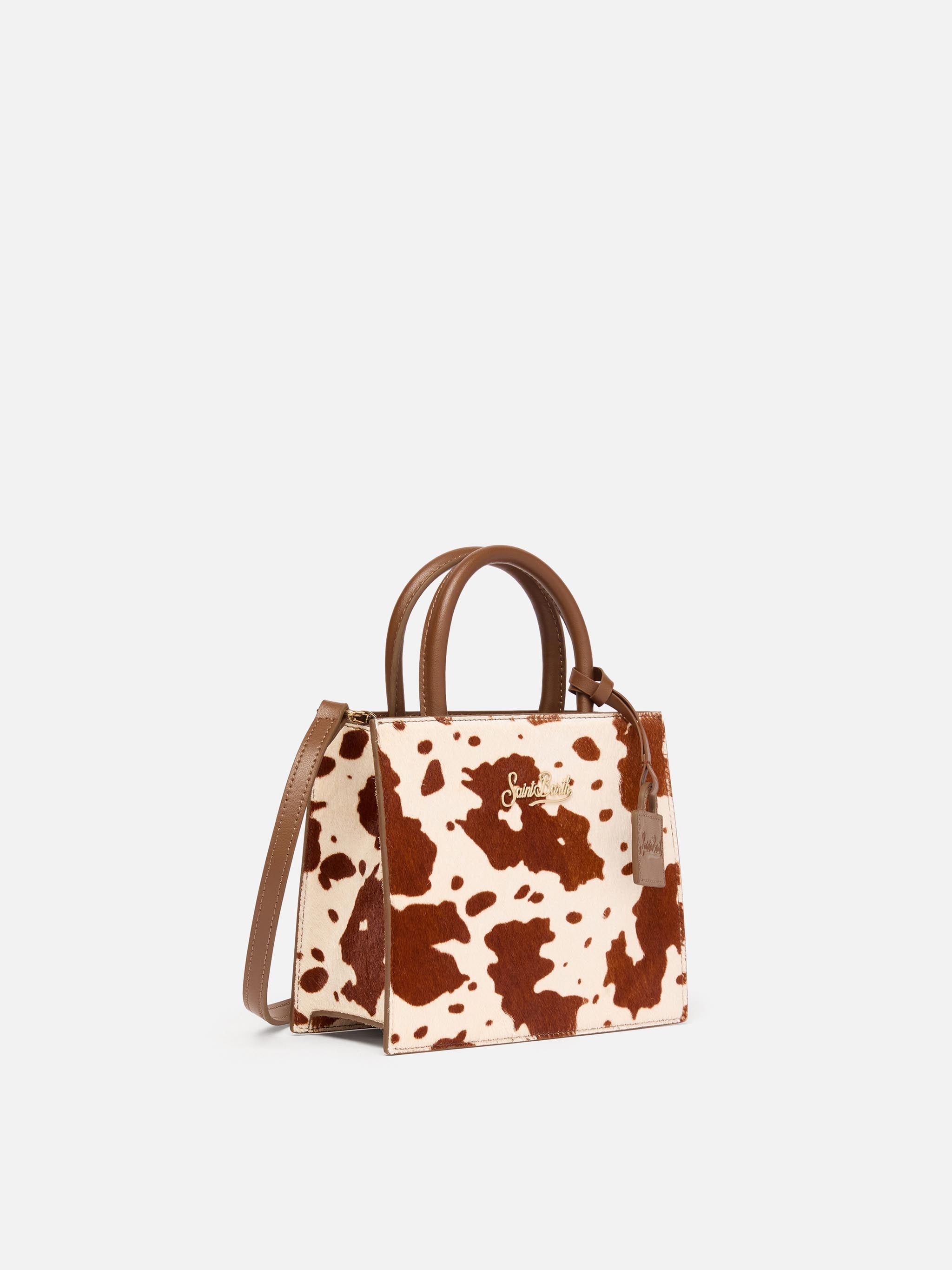 Shop Bag Mini Pony Hair With Cow Skin Print White