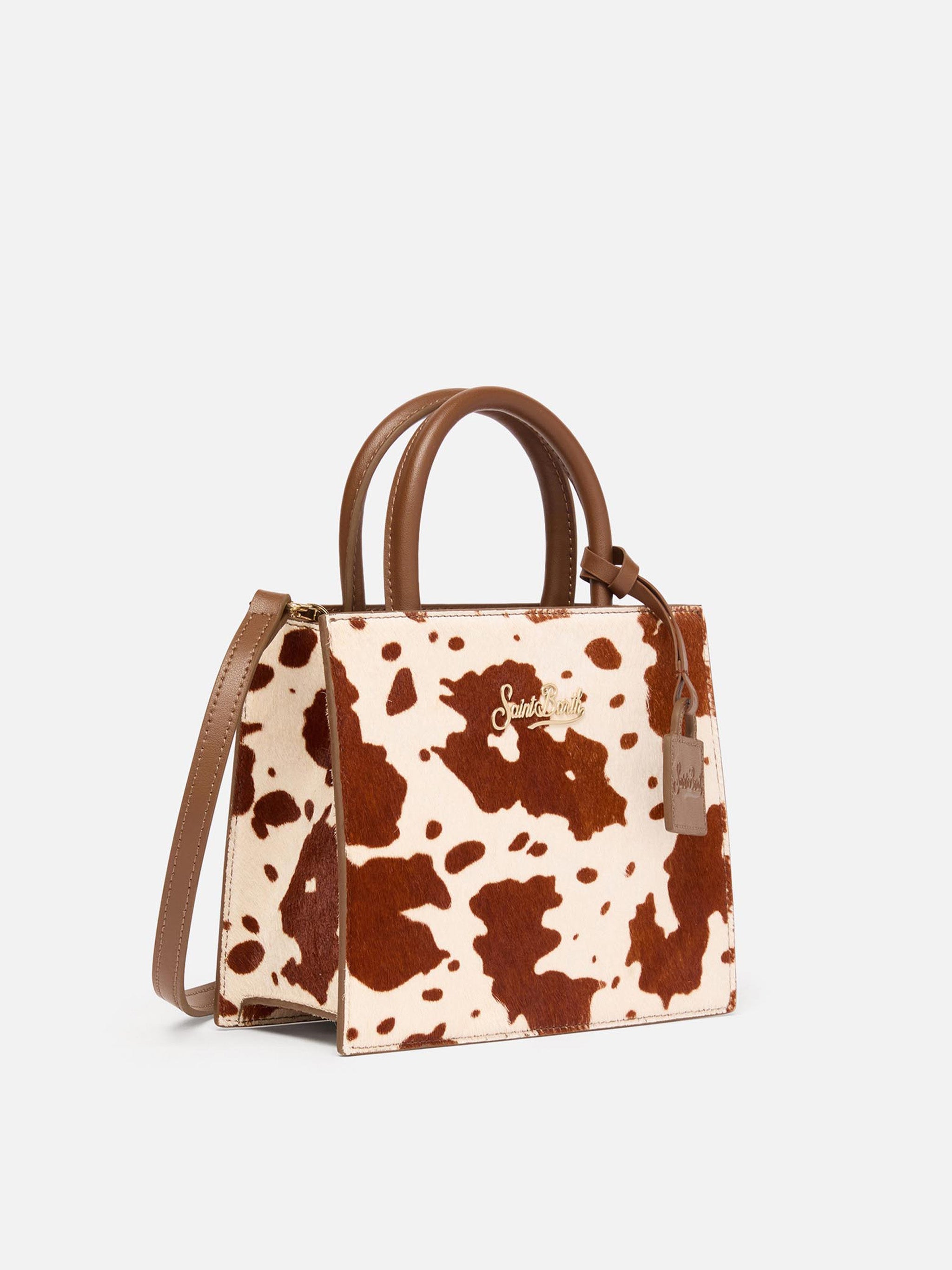 Shop Bag Midi Pony Hair With Cow Skin Print White