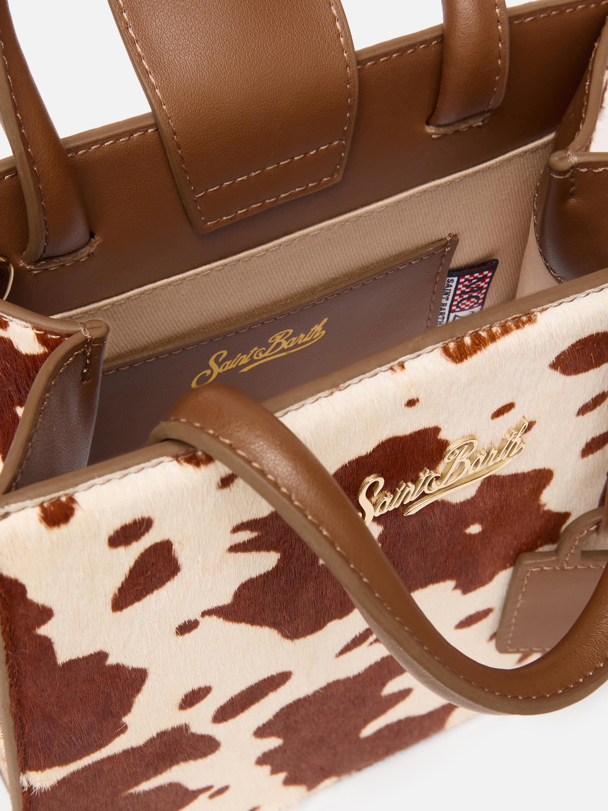 Shop Bag Midi Pony Hair With Cow Skin Print White