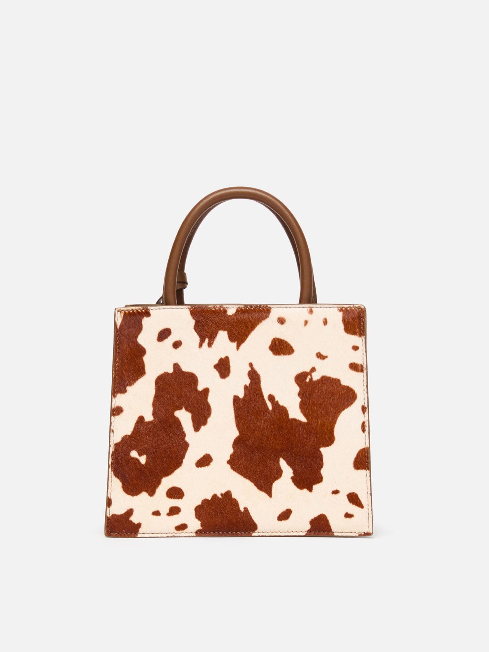 Shop Bag Midi Pony Hair With Cow Skin Print White