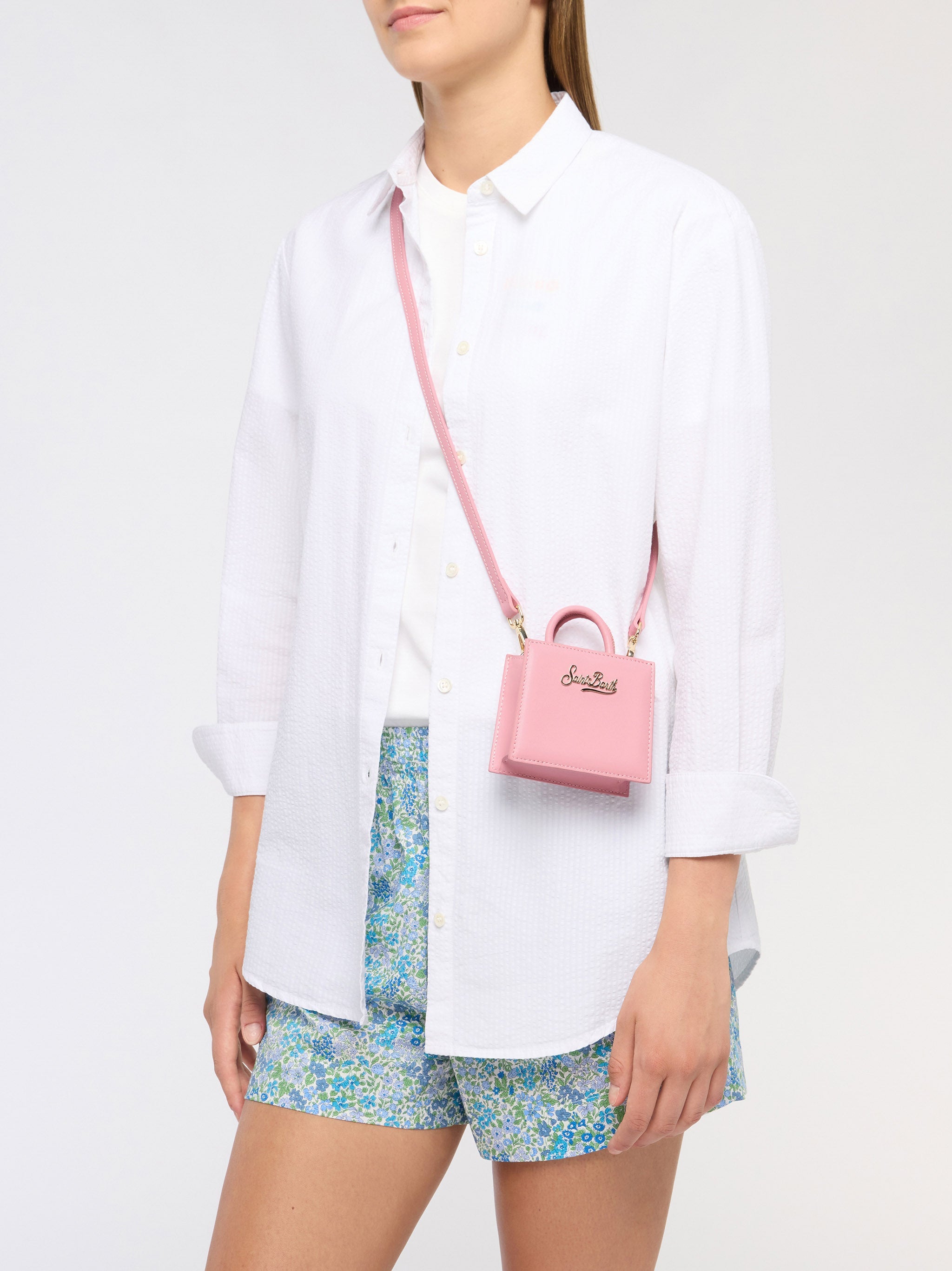Structured Shop Micro Bag Pink Smooth Leather With Metal Tag