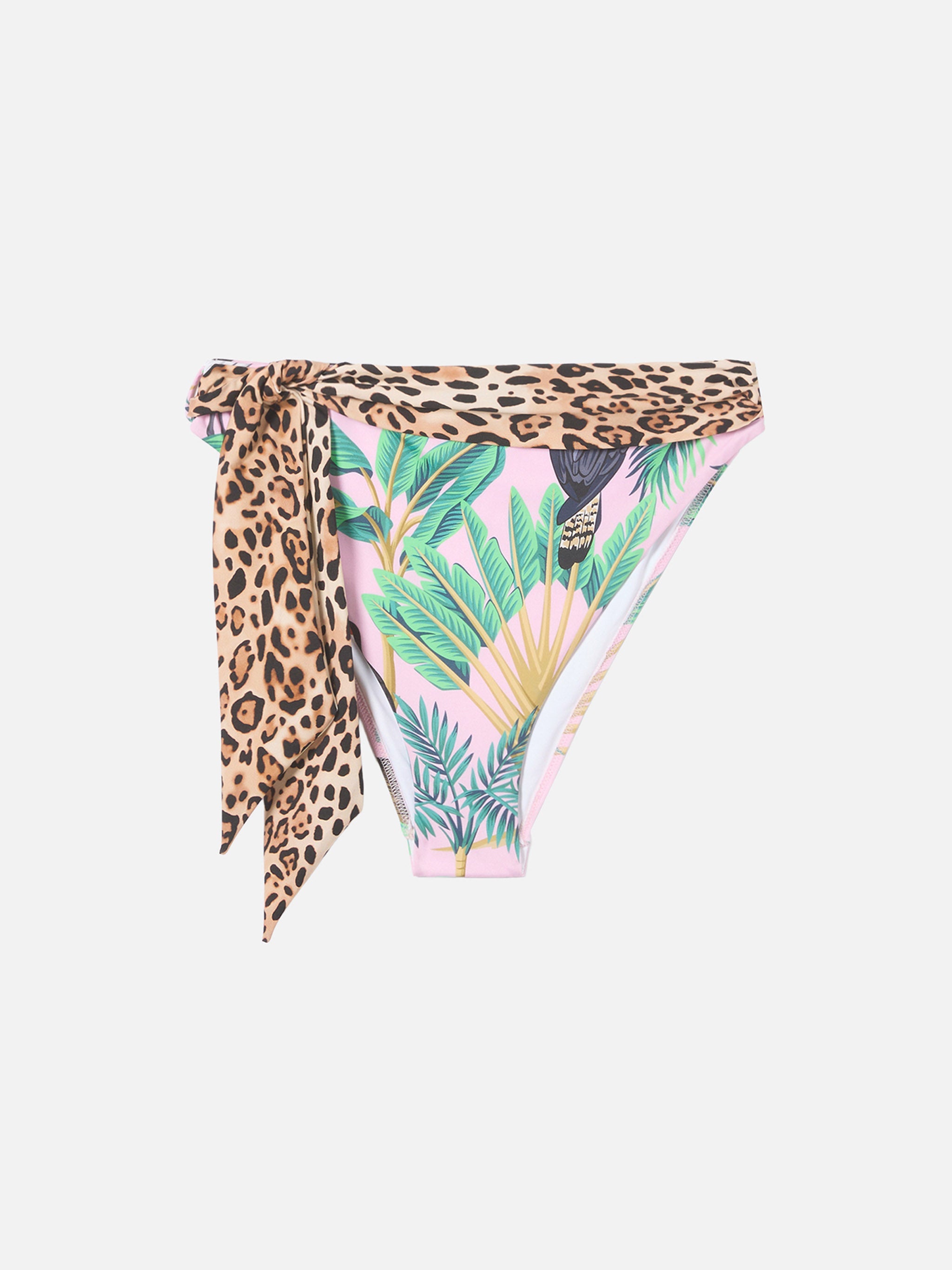 Swim Briefs Sienna With Tropical Print And Sash Pink Bottom