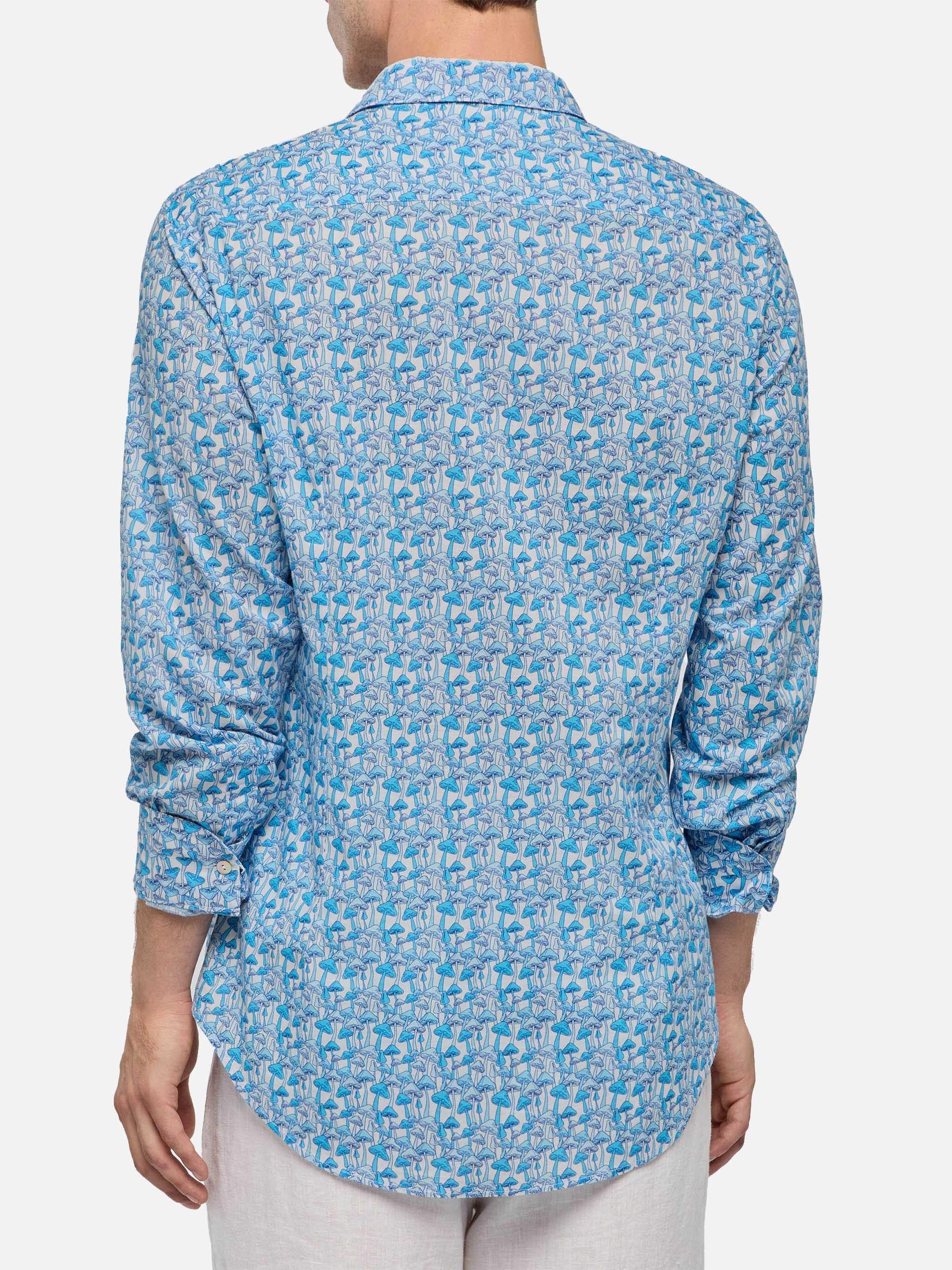 Man Muslin Cotton Shirt Sikelia With Mushroom Print Sky