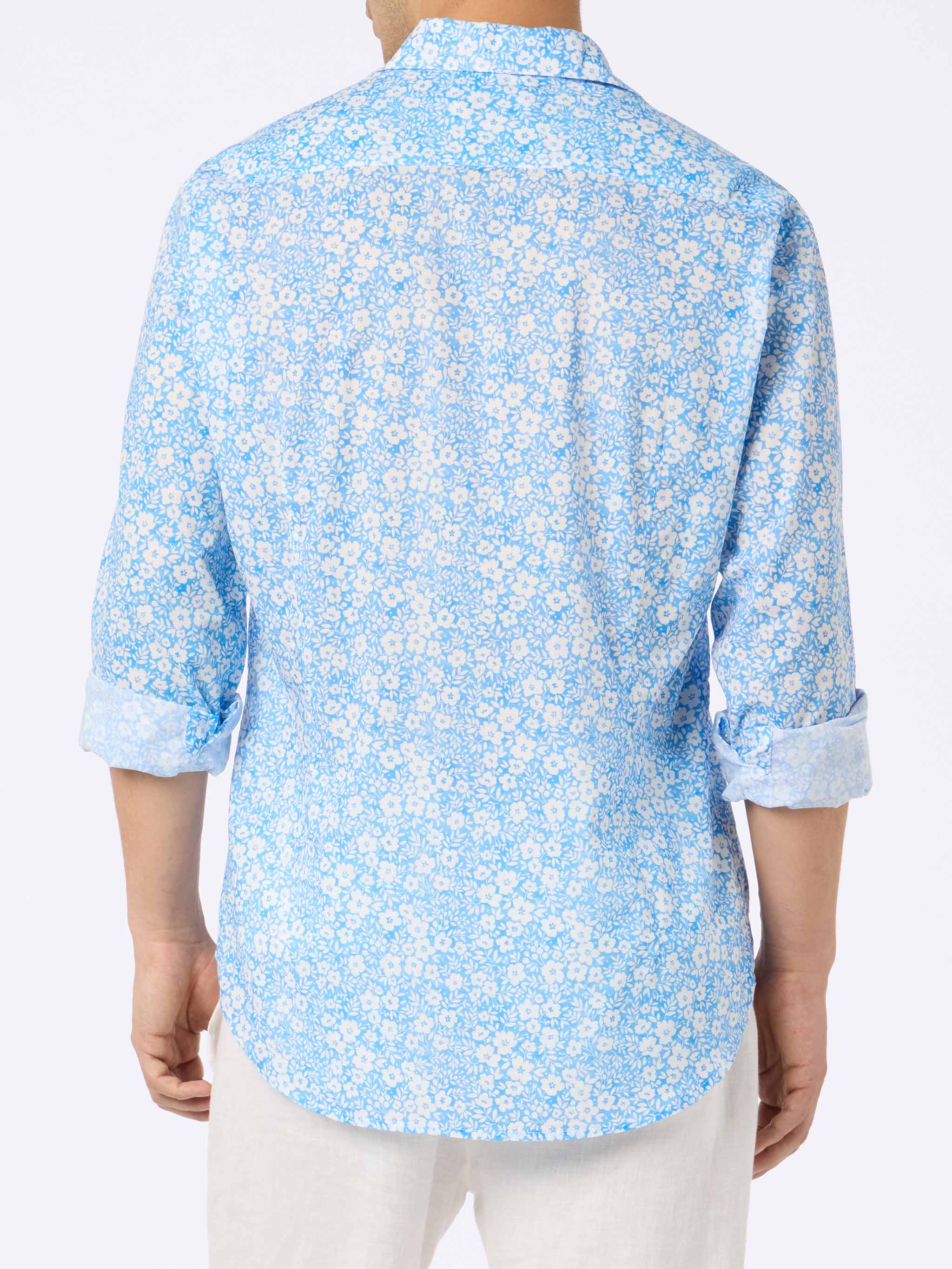 Man Muslin Cotton Shirt Sikelia With Micro Flower Print Sky