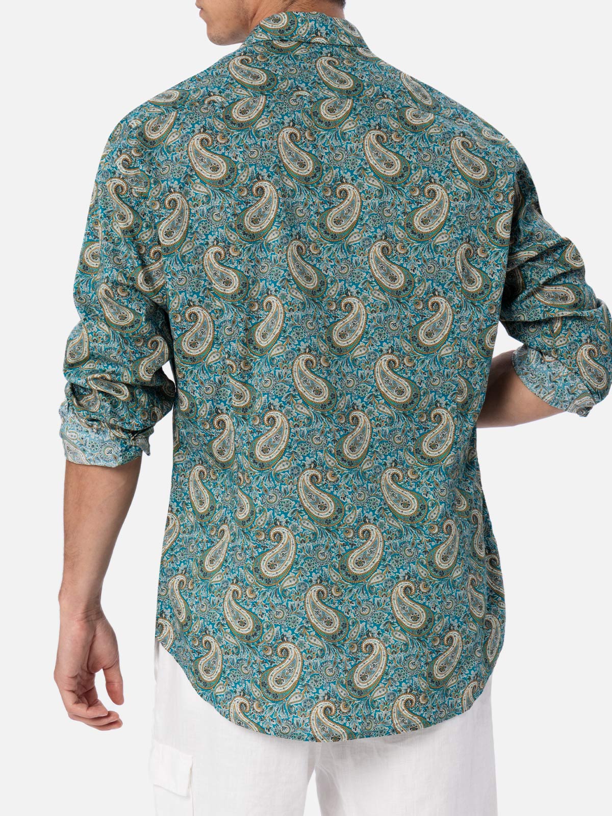 Man Muslin Cotton Shirt Sikelia With Paisley Print Green