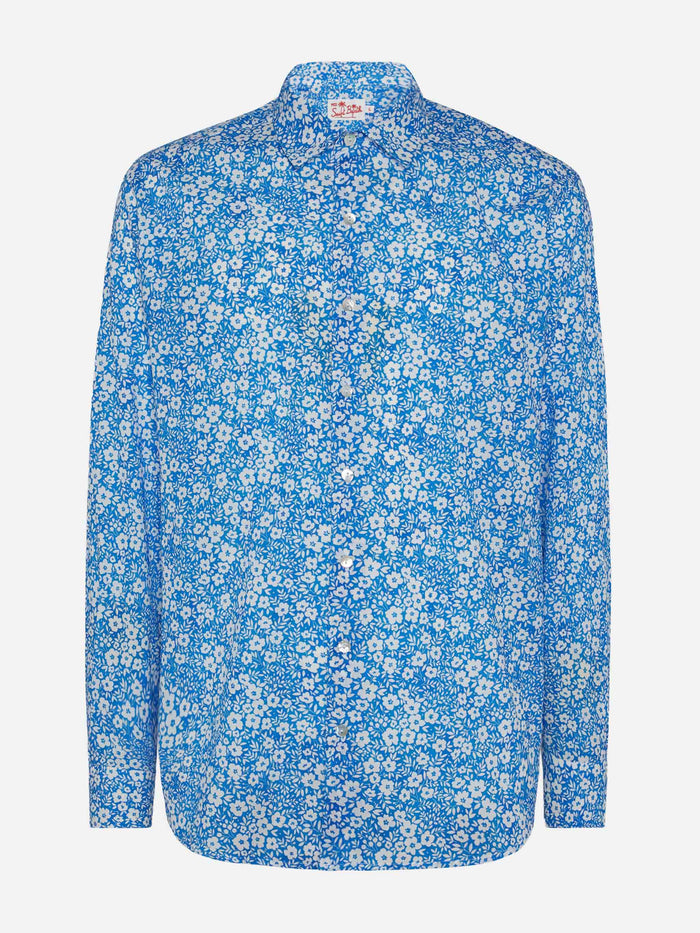 Muslin Cotton Shirt Sikelia With Floral Print Sky