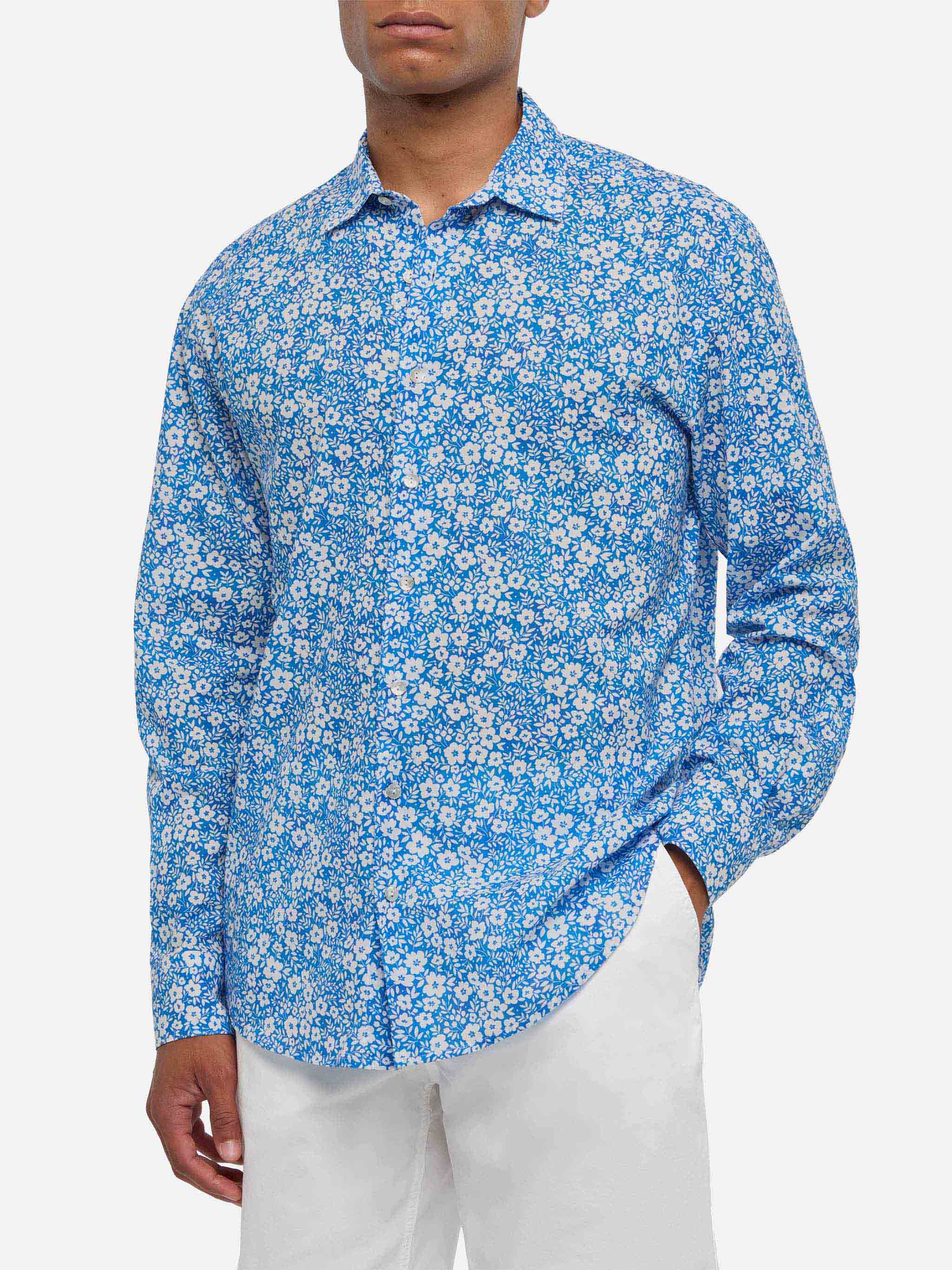 Muslin Cotton Shirt Sikelia With Floral Print Sky