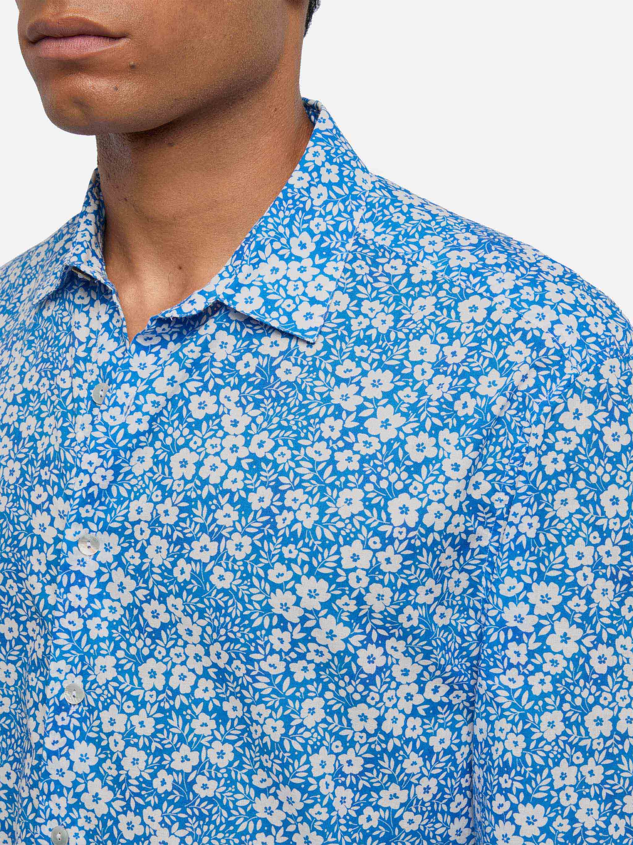 Muslin Cotton Shirt Sikelia With Floral Print Sky