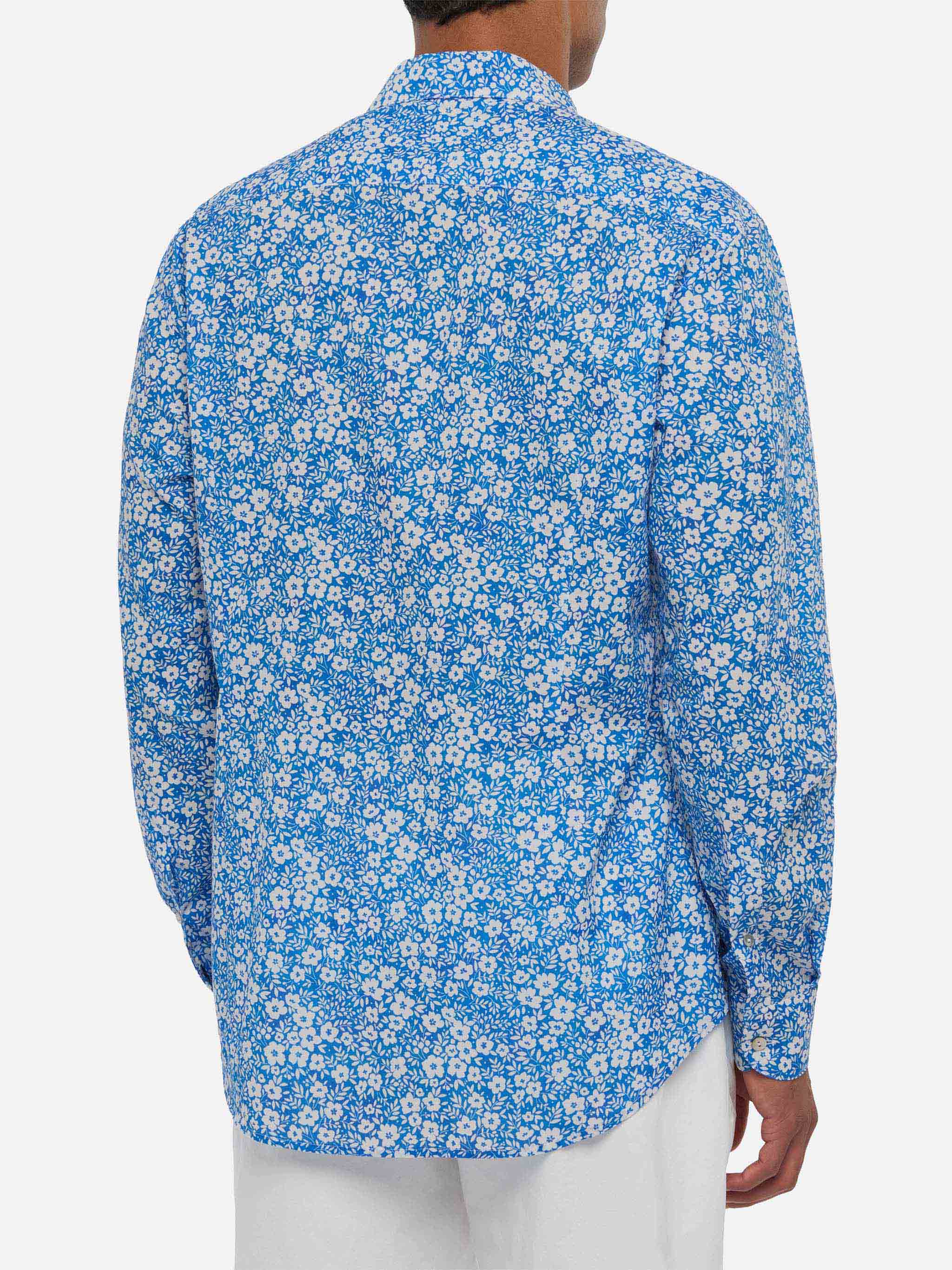 Muslin Cotton Shirt Sikelia With Floral Print Sky