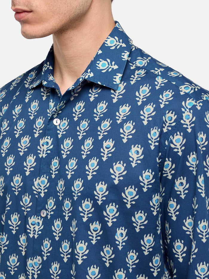 Muslin Cotton Shirt Sikelia With Boho Print Blue