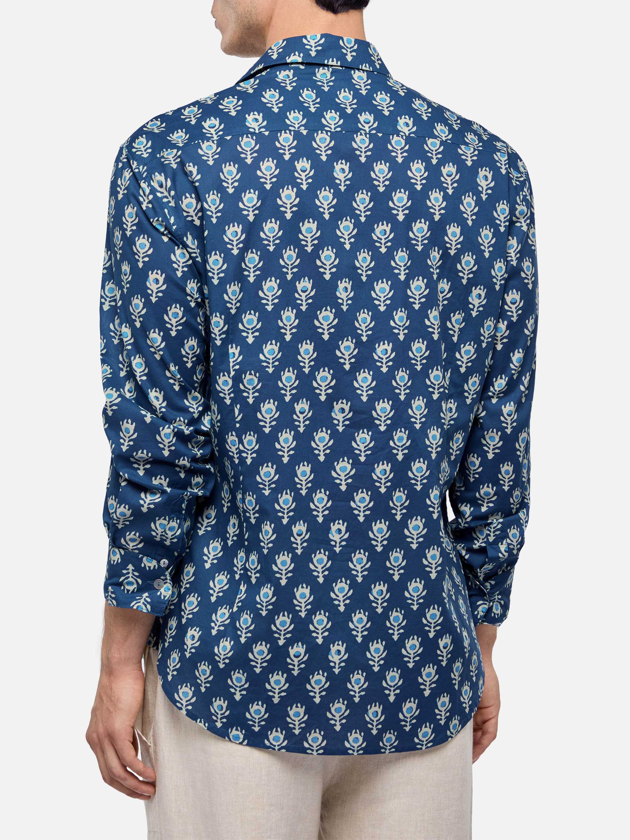 Muslin Cotton Shirt Sikelia With Boho Print Blue