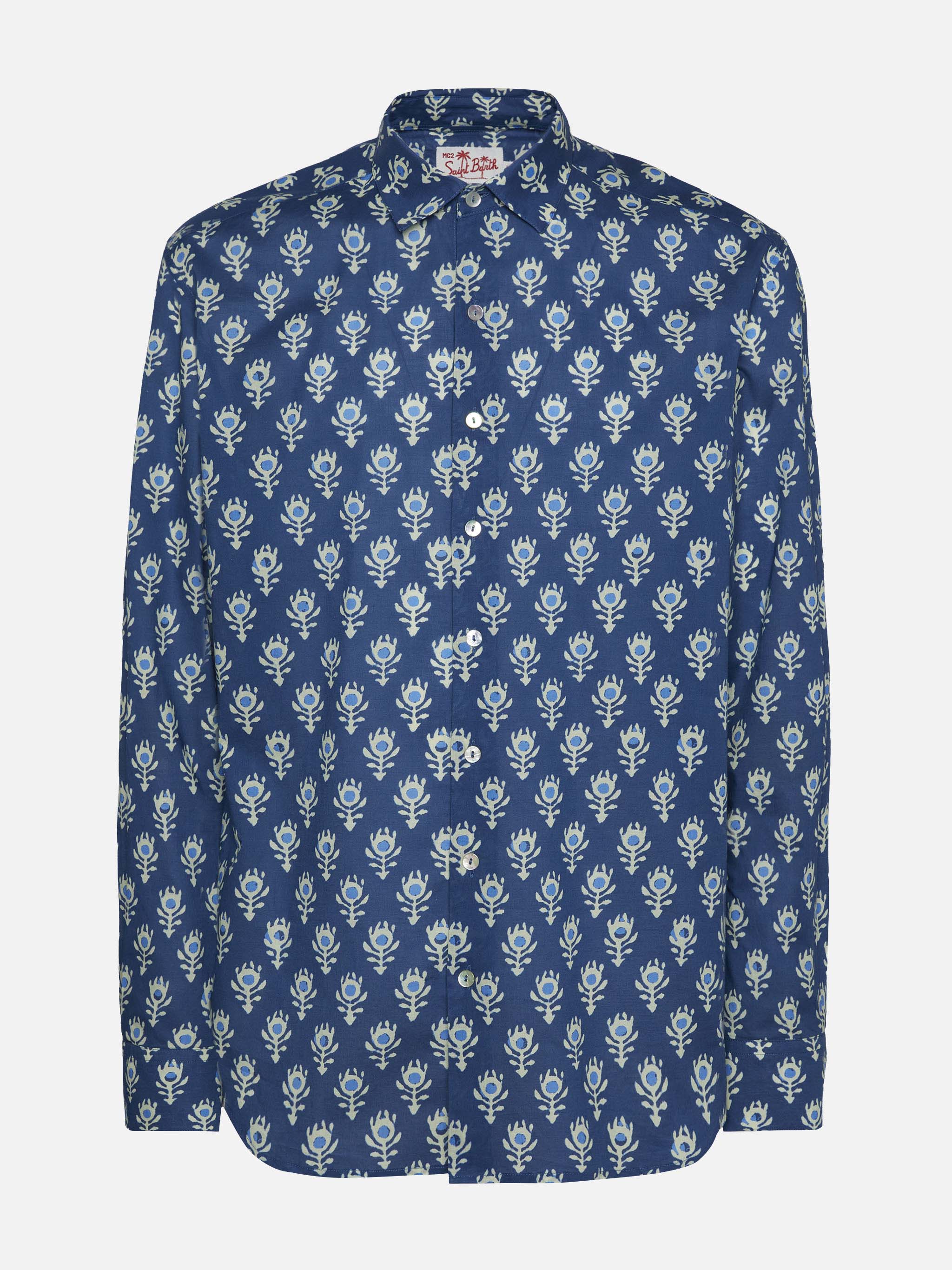 Muslin Cotton Shirt Sikelia With Boho Print Blue