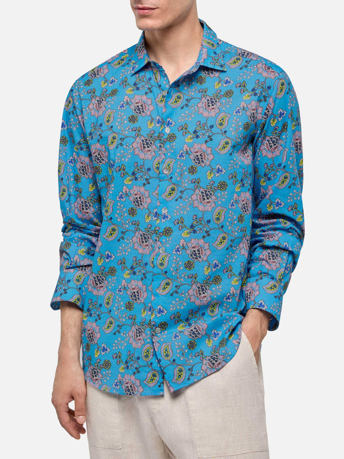 Muslin Cotton Shirt Sikelia With Boho Print Sky