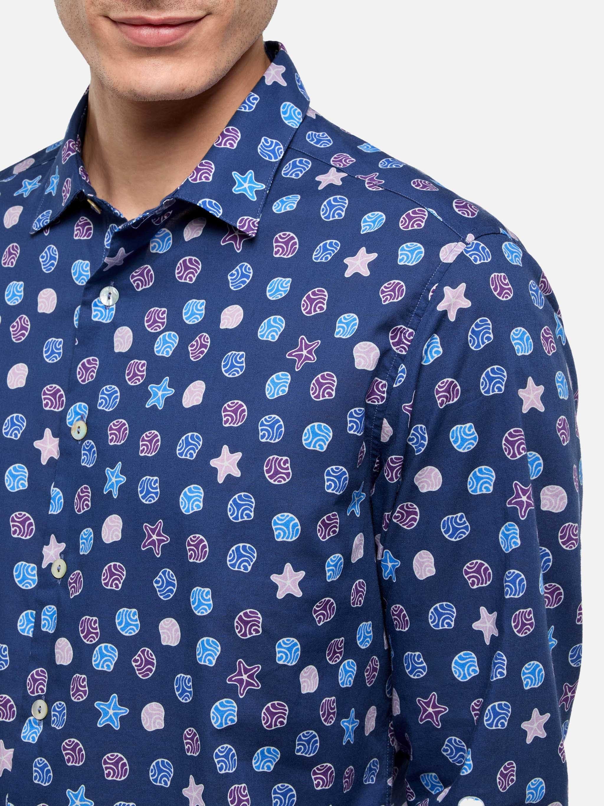 Muslin Cotton Shirt Sikelia With Ethnic Print Blue