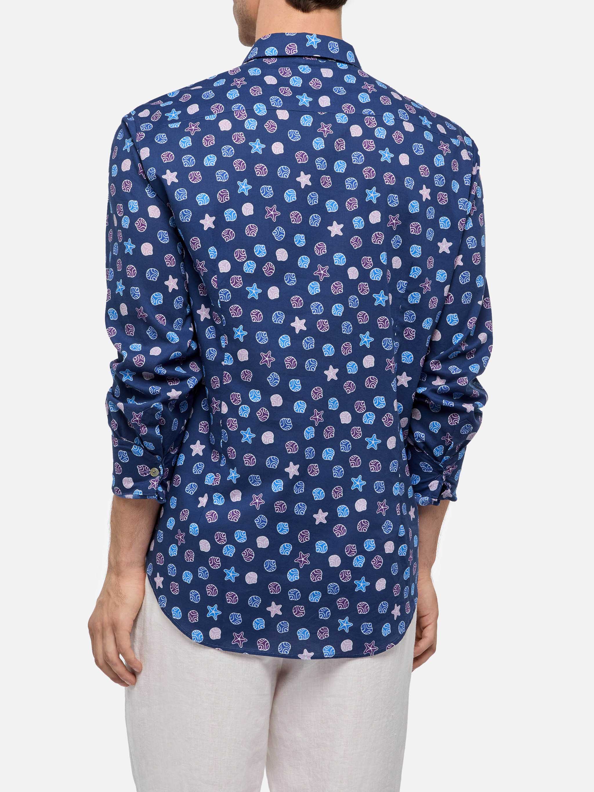 Muslin Cotton Shirt Sikelia With Ethnic Print Blue