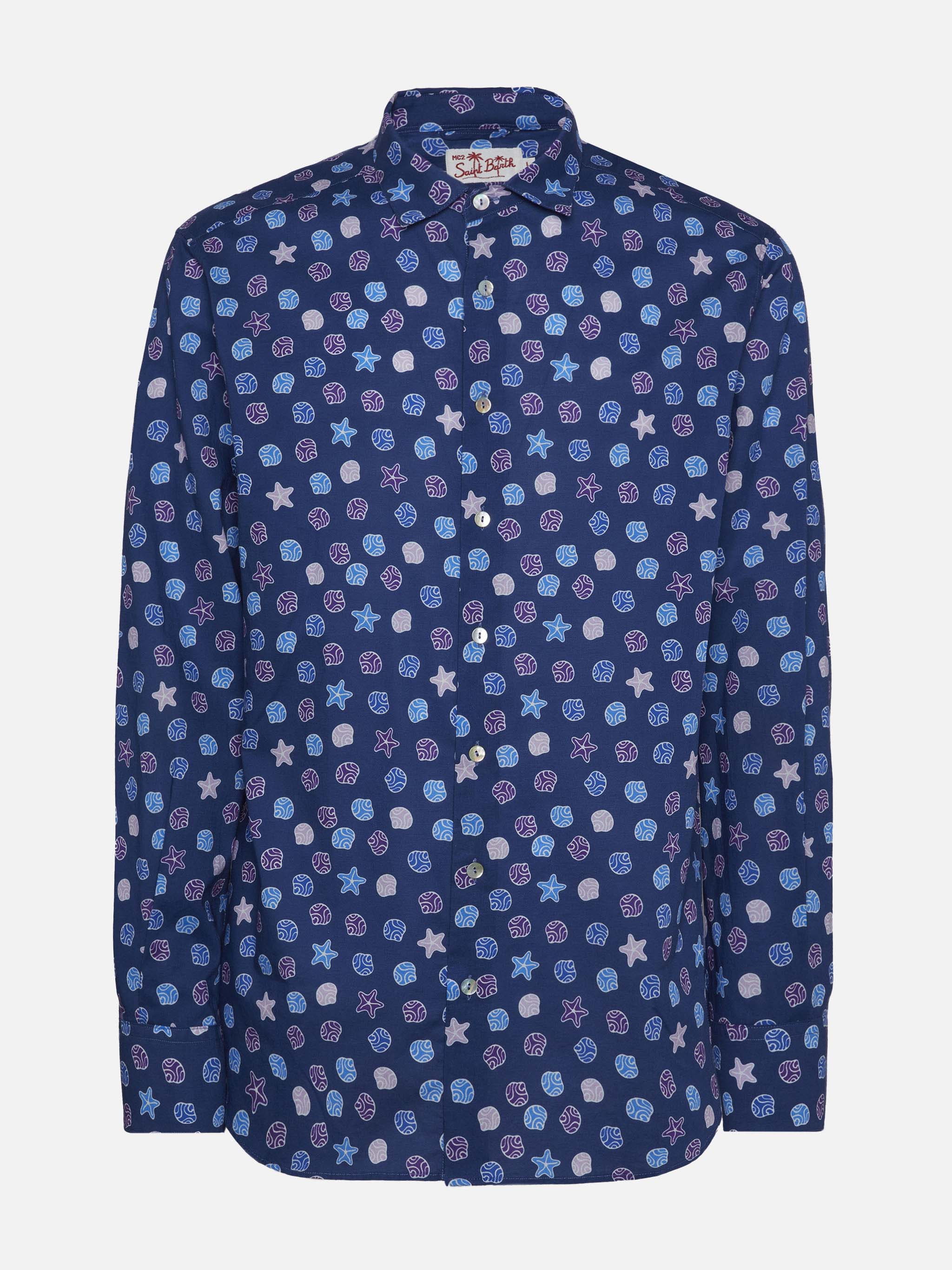 Muslin Cotton Shirt Sikelia With Ethnic Print Blue