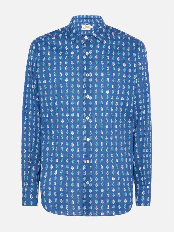 Muslin Cotton Shirt Sikelia With Batik Print Blue