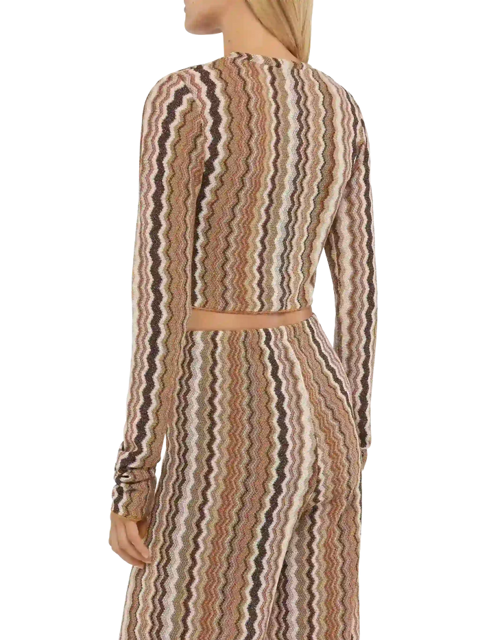 Siviglia Raschel Knit Cropped T-Shirt Brown